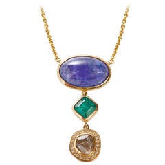 Jade Jagger Tanzanite Emerald Polki Diamond Pendant For Sale at 1stDibs ...