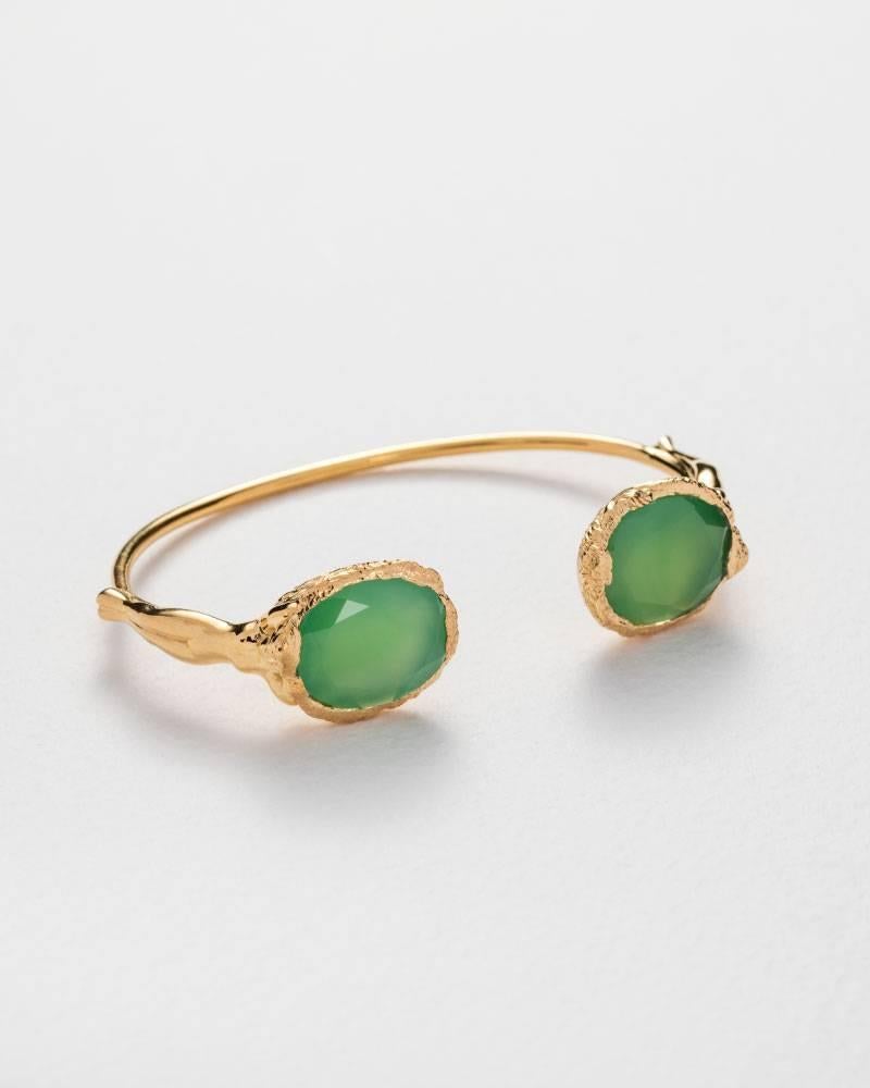 Jade Jagger Maiden Chrysoprase Cuff featuring silver with gold vermeil.
From the SS16 Maiden Collection.
Handmade in India.