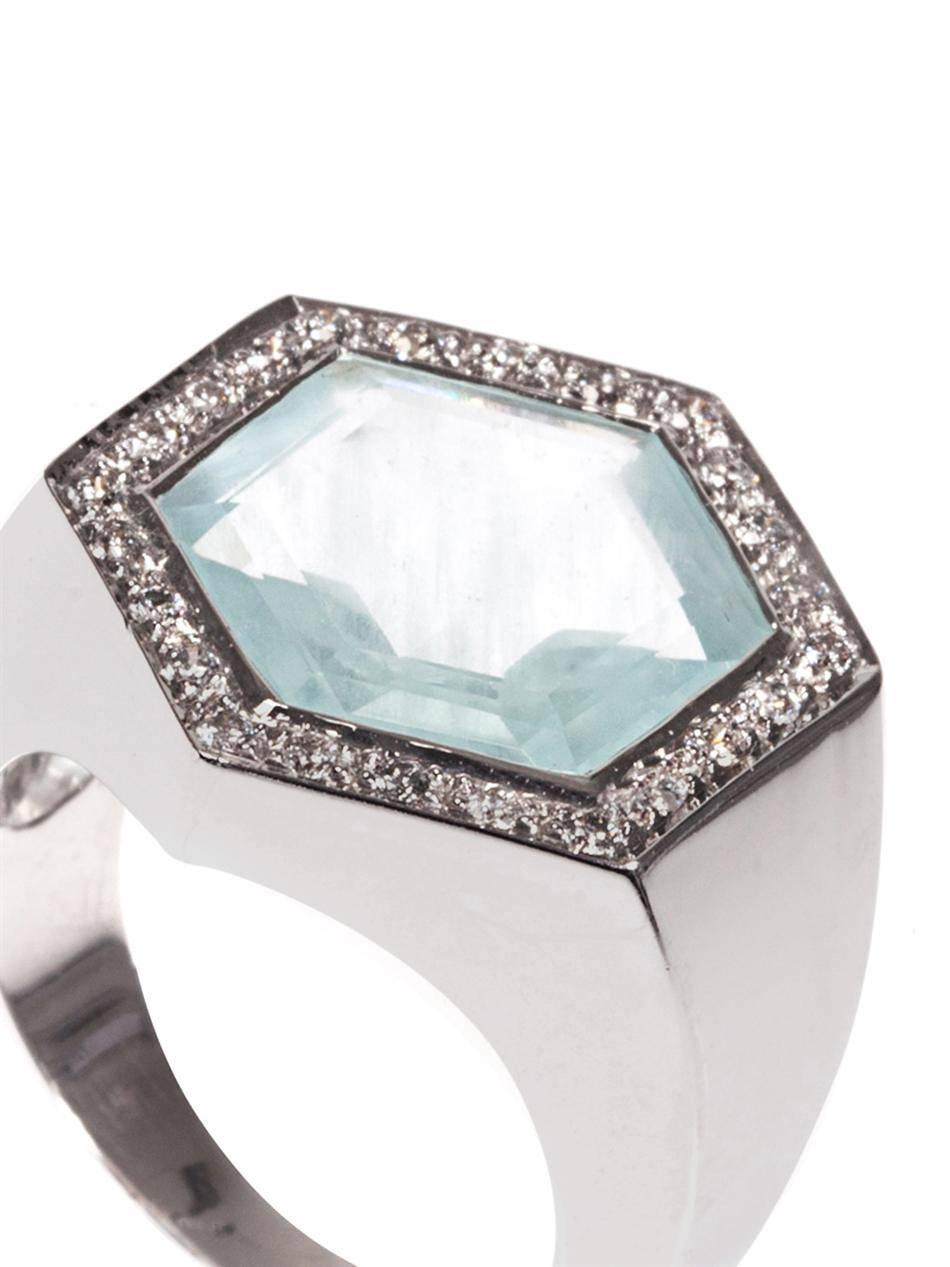 Jade Jagger Aquamarine and Diamond Hexagon Ring In New Condition For Sale In London, GB