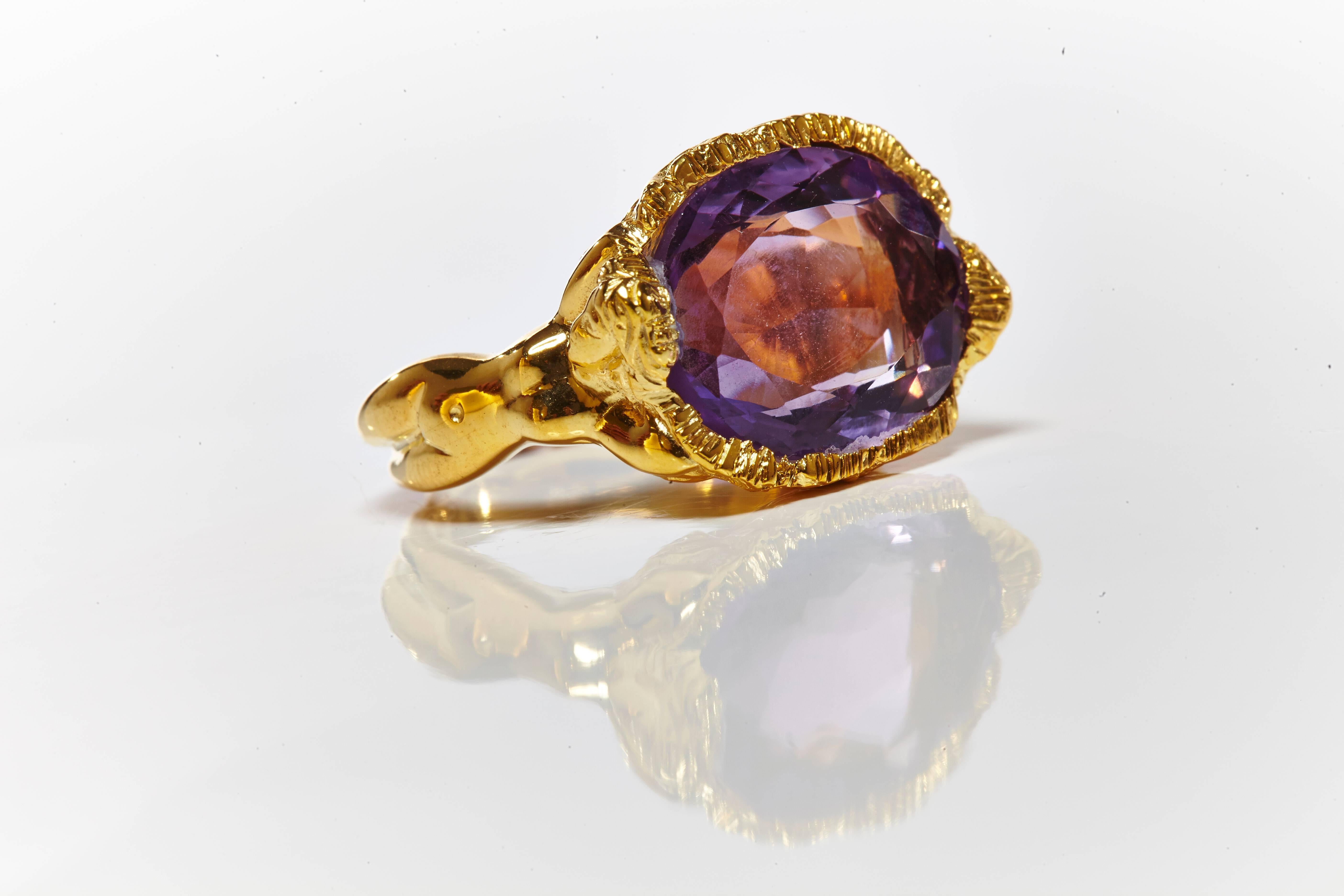 A ring featuring amethyst from the Maiden collection. 
Silver with gold vermeil.
Handmade in Jaipur, India.
Available in US size 8.