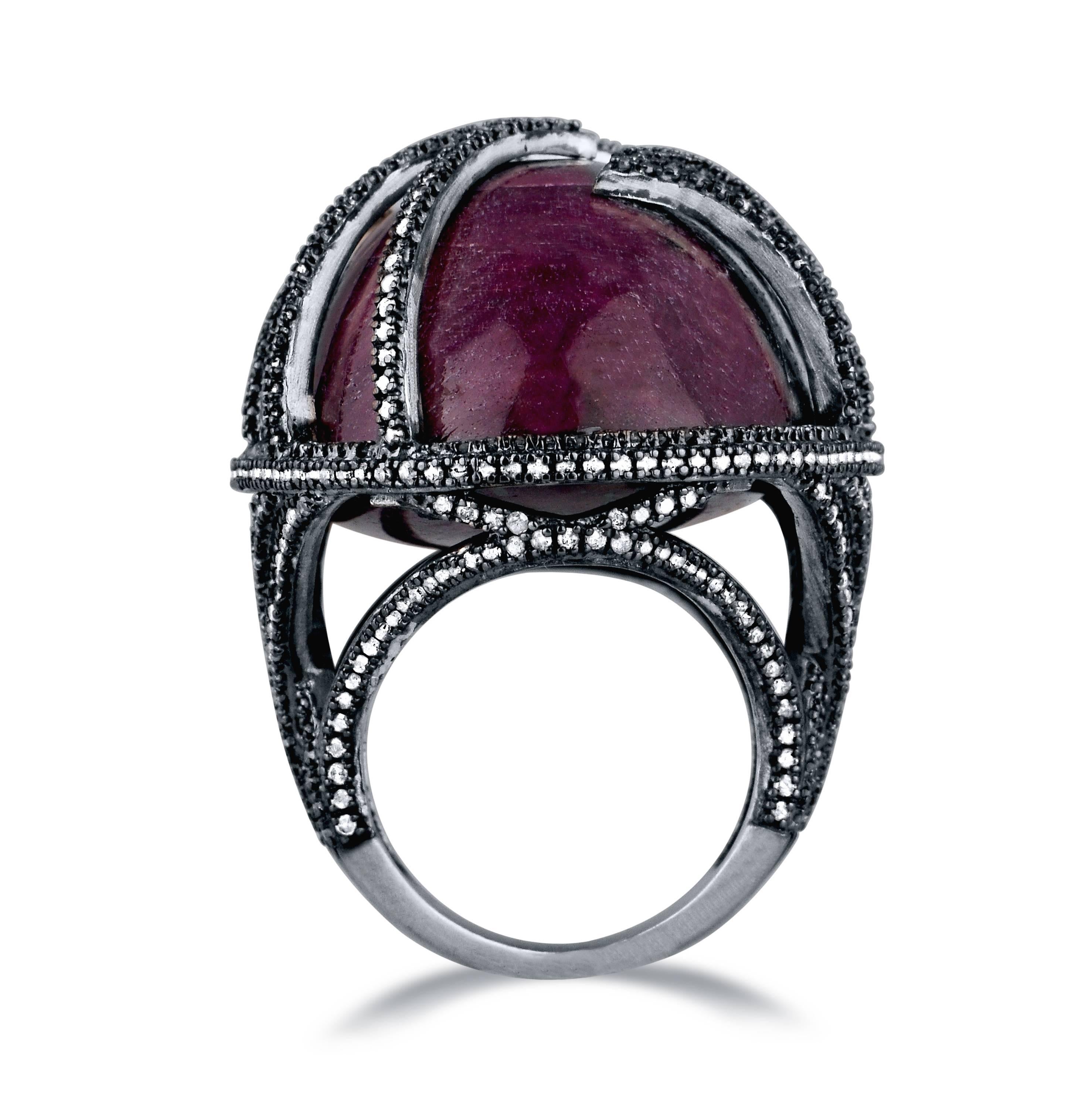 Modern Jade Jagger Ruby White Diamond Fire Dome Cocktail Ring