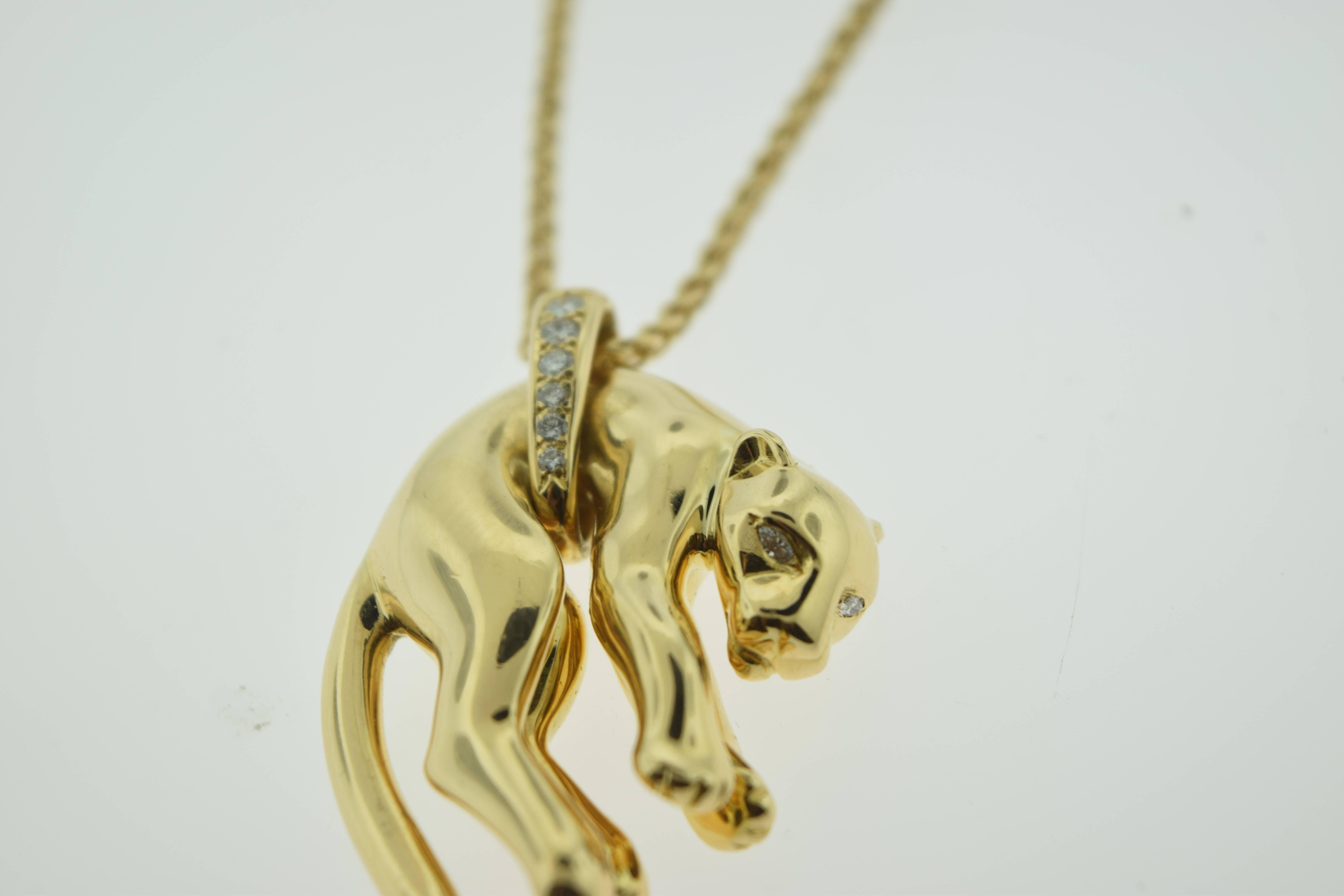 Cartier Diamond Gold Panther Pendant Necklace  In Excellent Condition For Sale In Miami, FL