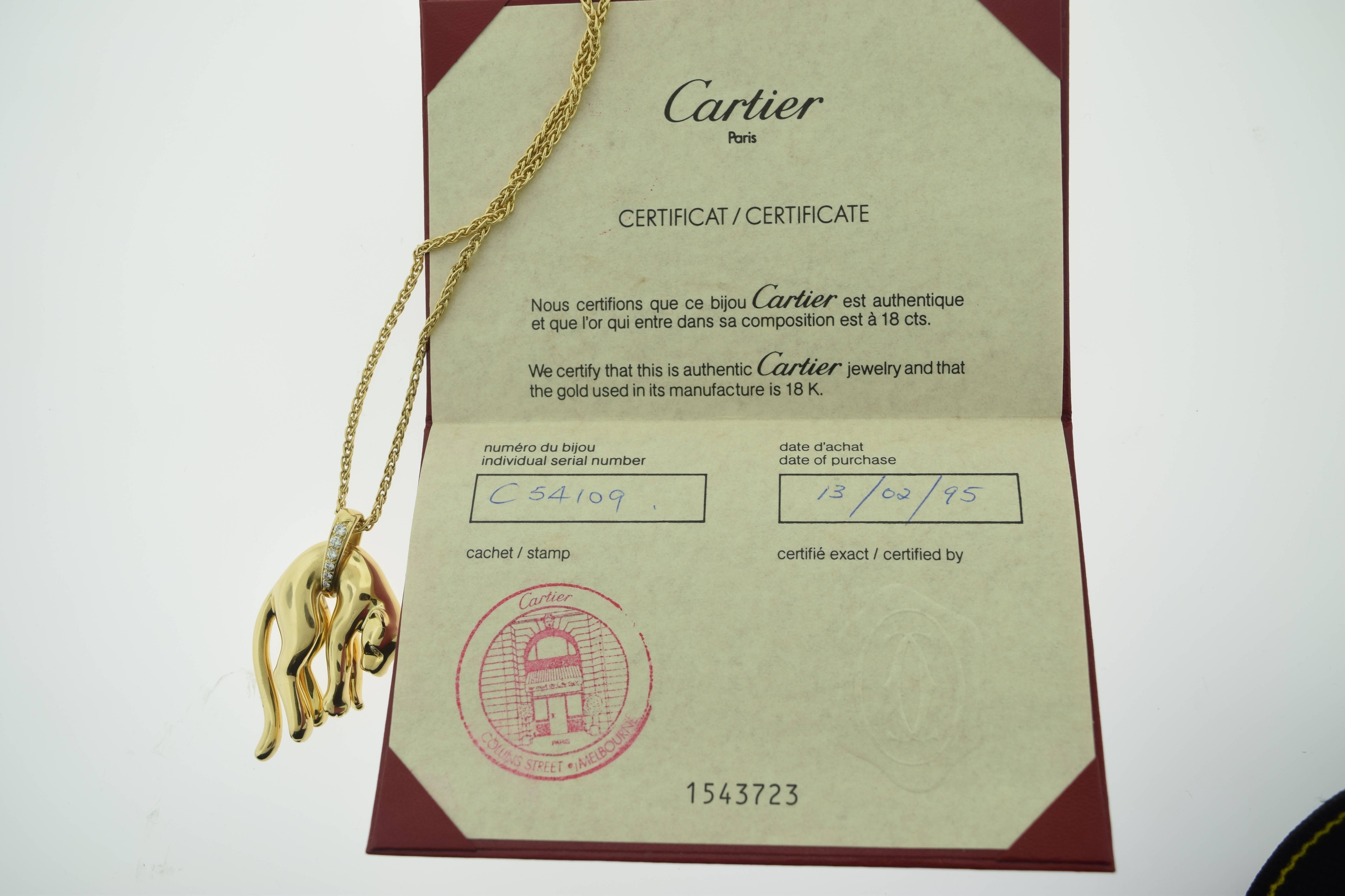 Cartier Diamond Gold Panther Pendant Necklace  For Sale 1