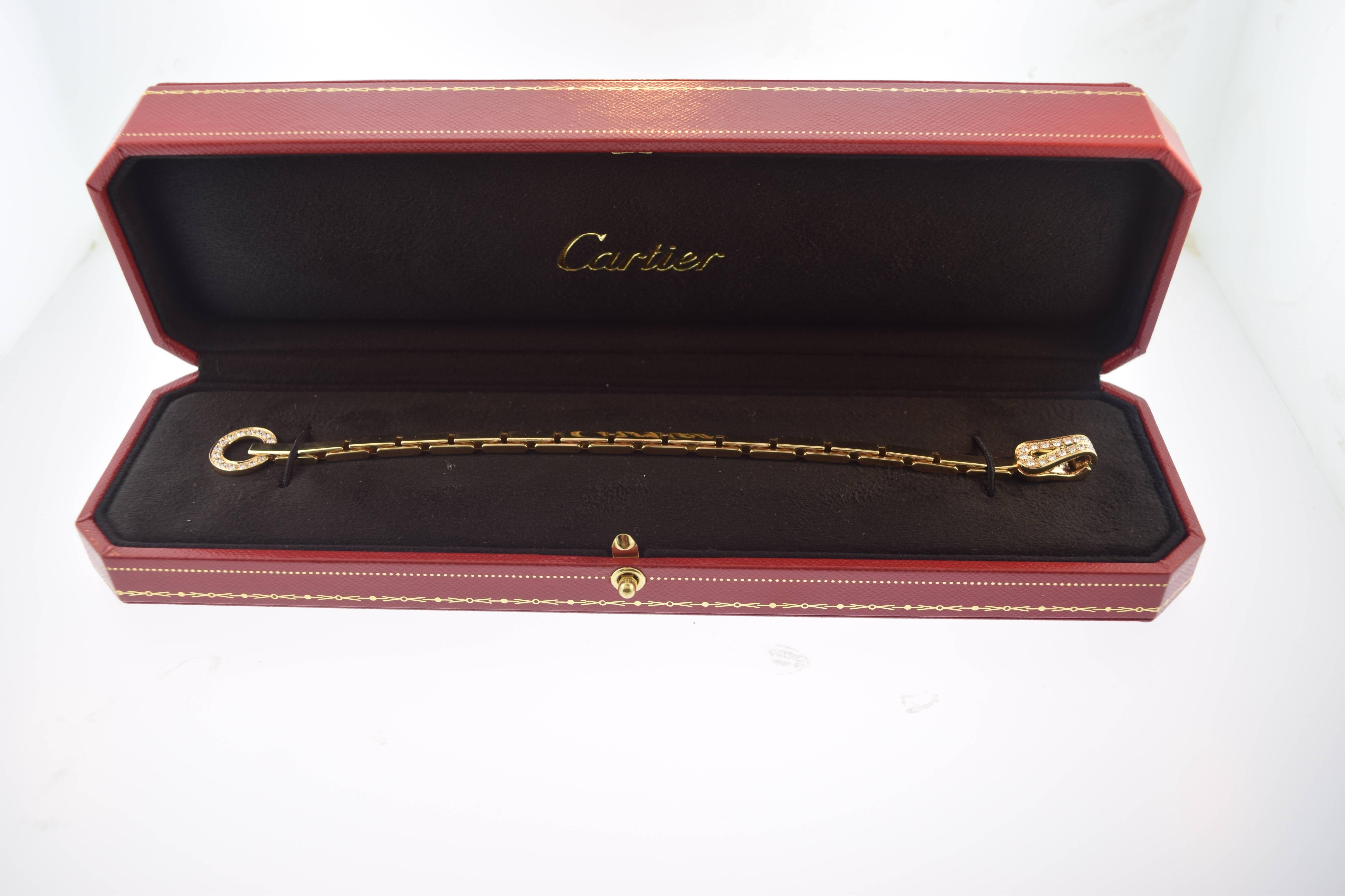 Cartier Agrafe Diamond Gold Clasp Bracelet  For Sale 1
