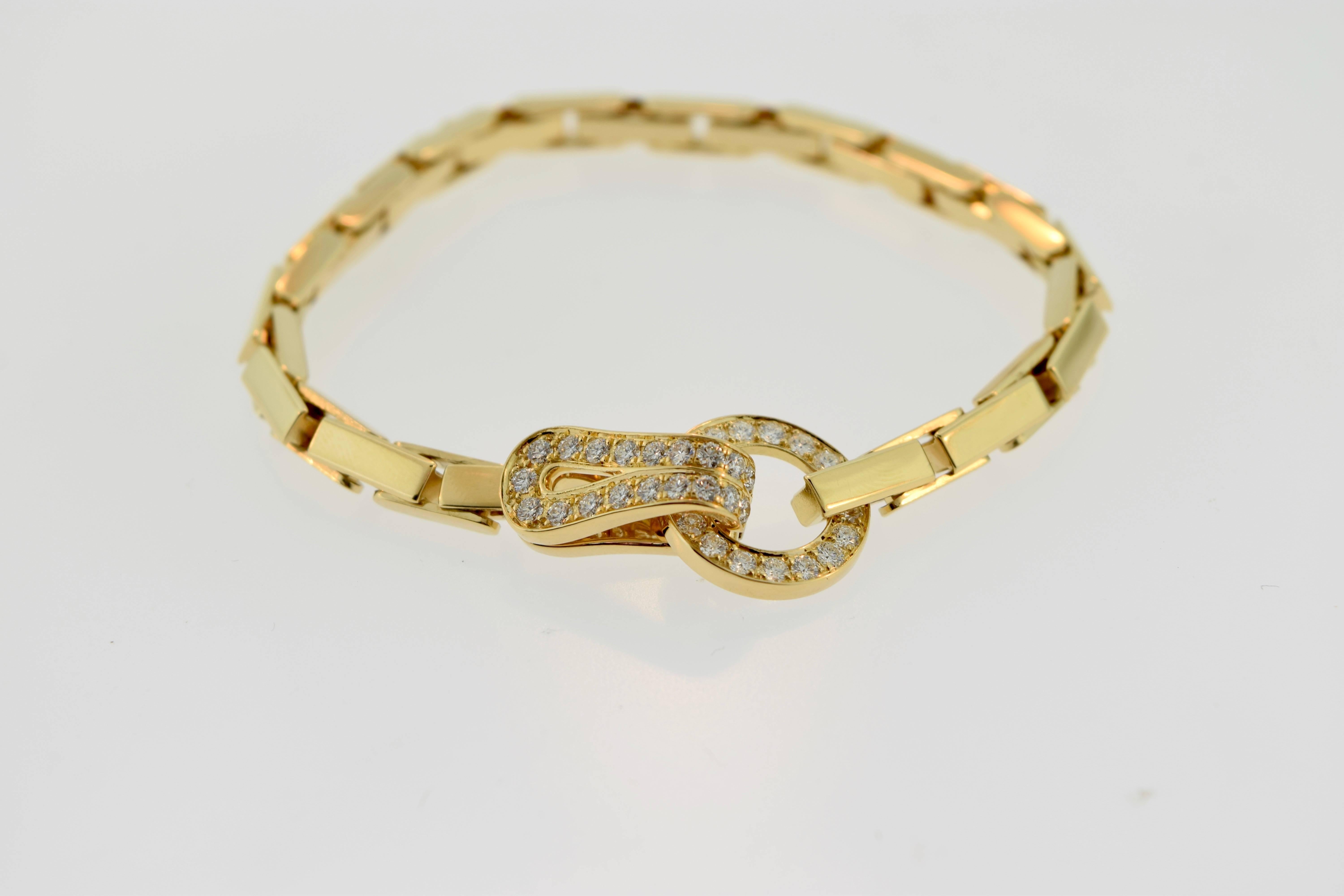 Women's or Men's Cartier Agrafe Diamond Gold Clasp Bracelet  For Sale