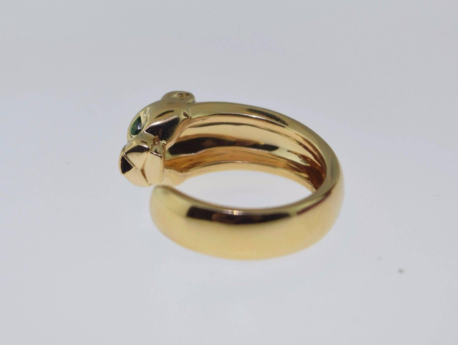 Women's or Men's Cartier Panthère Onyx Tsavorite Garnet Gold Ring For Sale