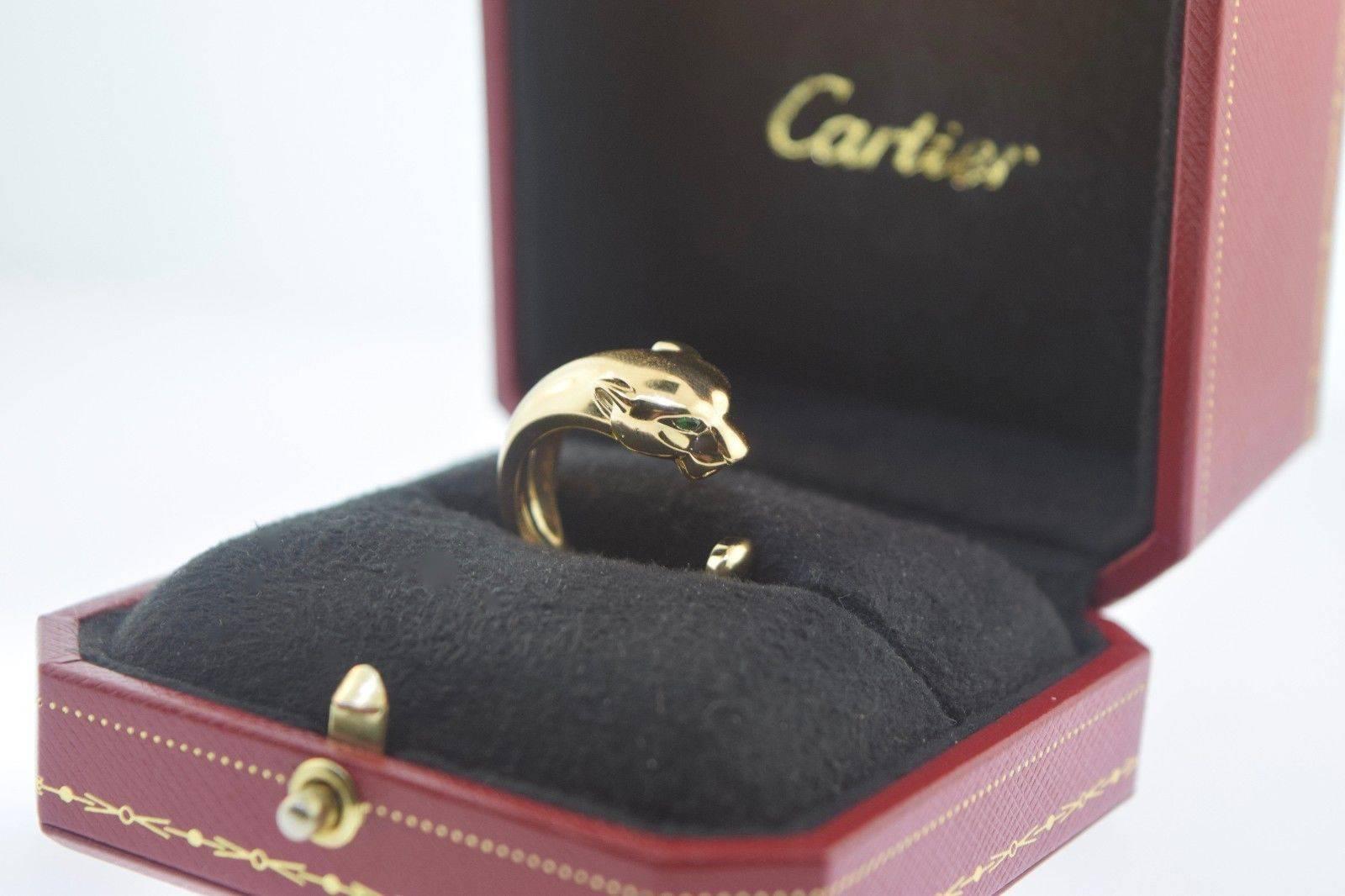 Cartier Panthère Onyx Tsavorite Garnet Gold Ring For Sale 4