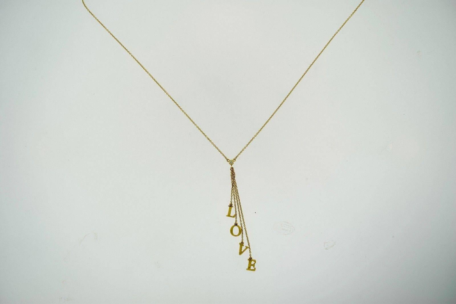 Women's or Men's Tiffany & Co. L.O.V.E. Letters Diamond Gold Necklace For Sale
