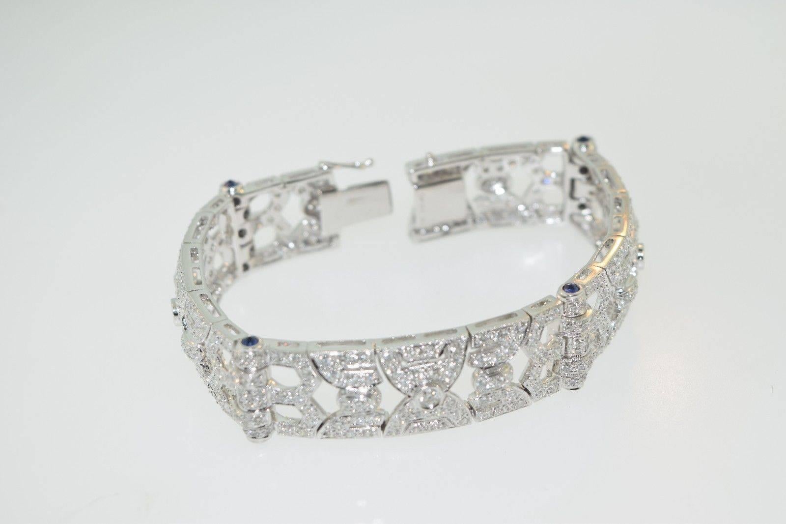 Art Deco Sapphire Diamond Gold Studded Bracelet In Excellent Condition For Sale In Miami, FL