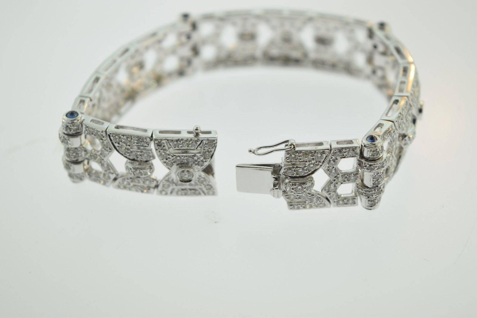 Art Deco Sapphire Diamond Gold Studded Bracelet For Sale 3