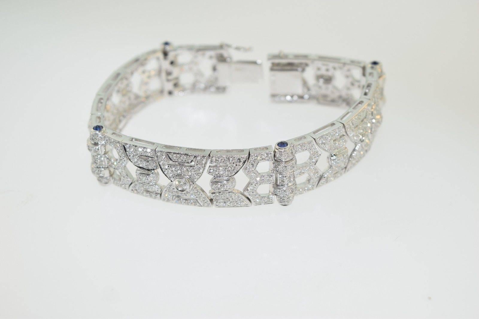 Art Deco Sapphire Diamond Gold Studded Bracelet For Sale 4