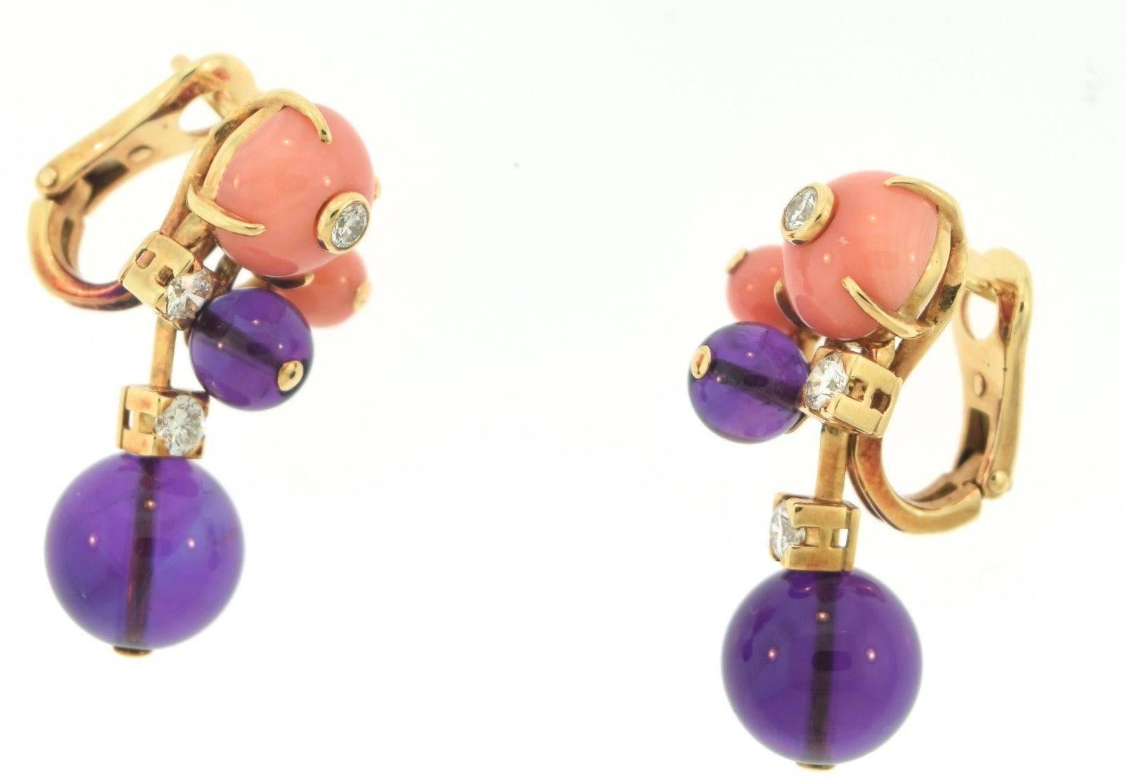 Cartier Delices De Goa Diamond Amethyst & Coral Earrings

A beautiful pair of earrings signed the Maison Cartier model 