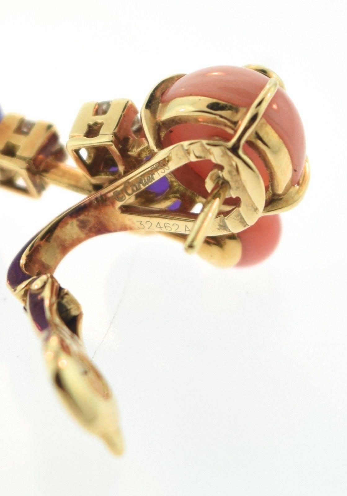 Women's or Men's Cartier Delices de Goa Coral Amethyst Diamond Gold Earrings