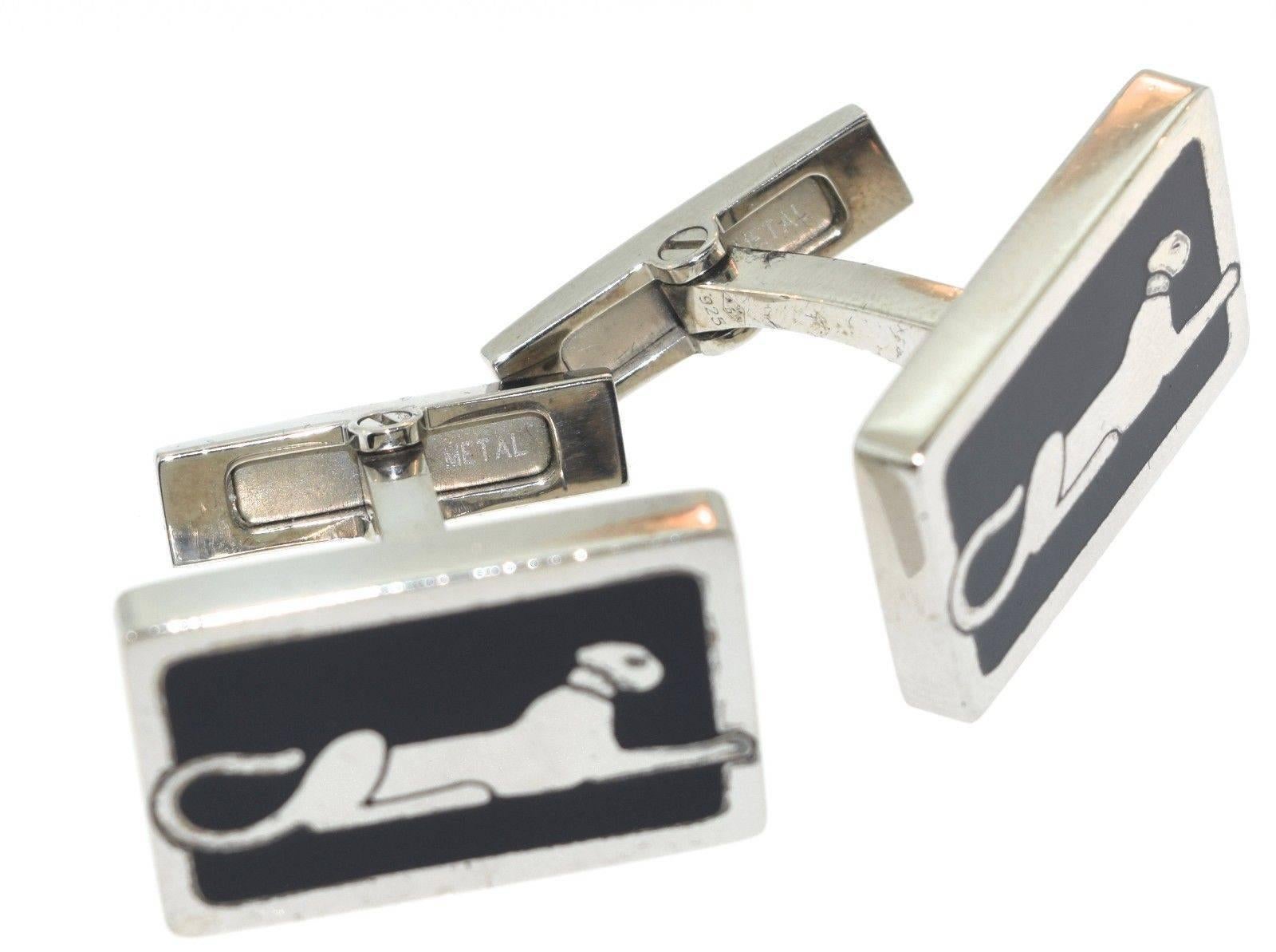Cartier Sterling Silver Panther Cufflinks For Sale 4