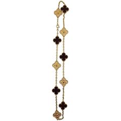 Used Van Cleef & Arpels Bois d'Amourette 10 Motif Gold Alhambra Necklace