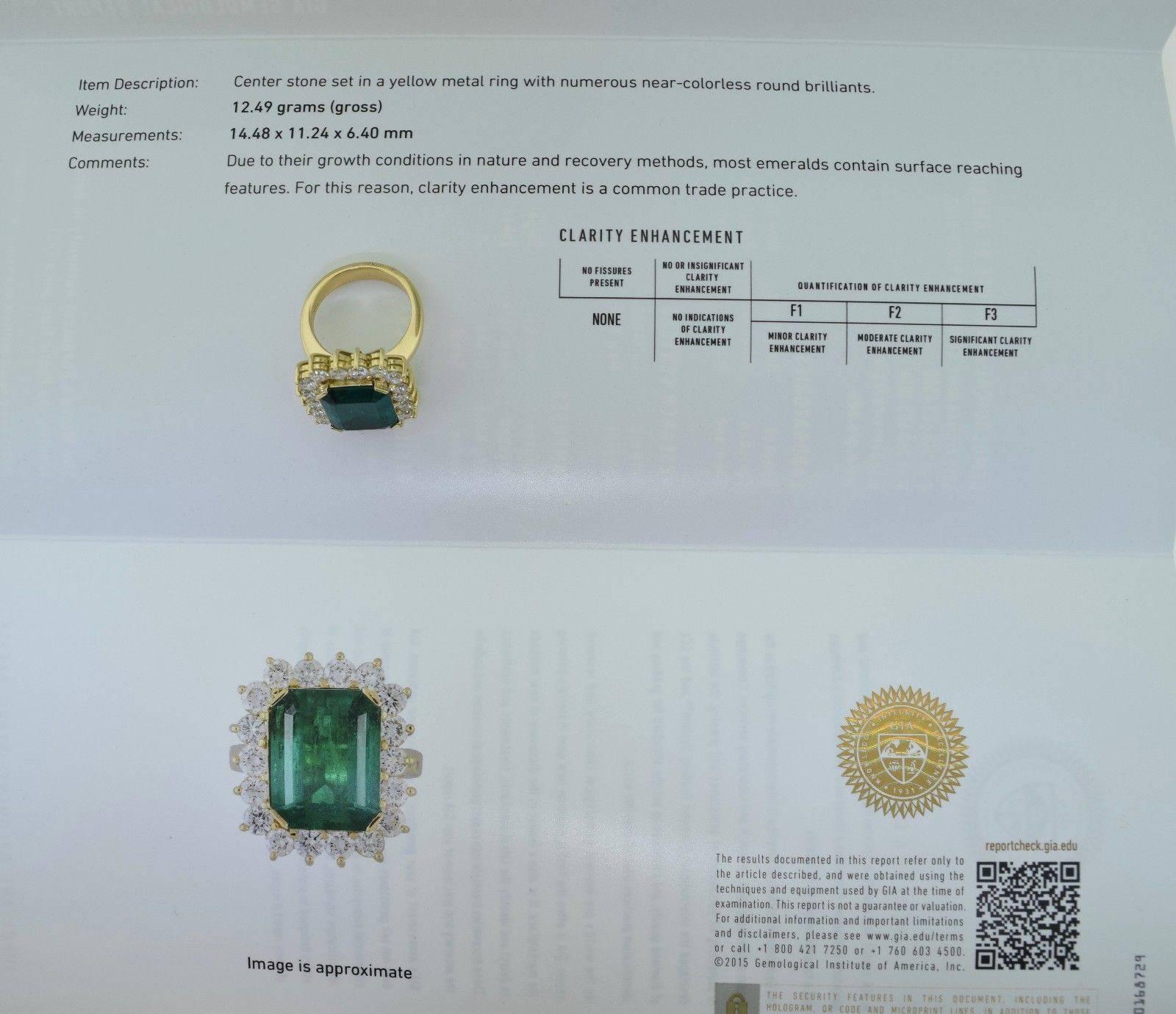 8.5 Carat GIA Cert Colombian Emerald Natural Beryl Diamond Gold Ring For Sale 1