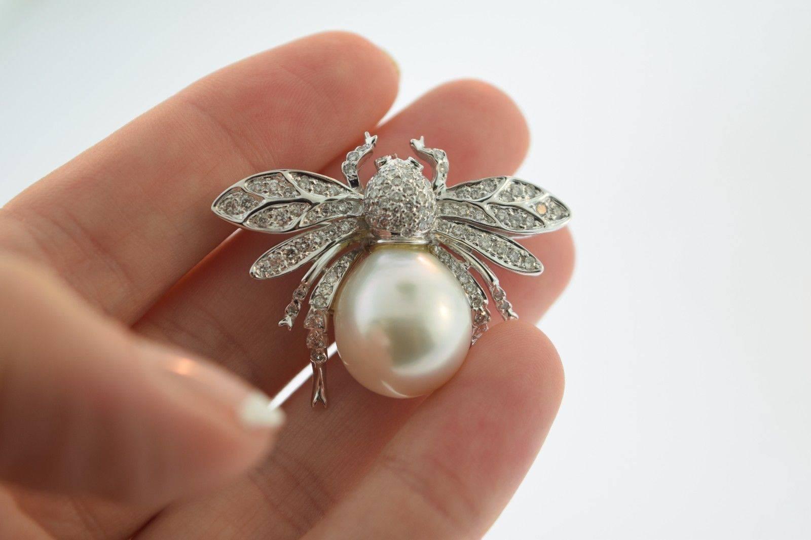 South Sea Pearl Diamond Gold Bumble Bee Brooch Pendant For Sale 6