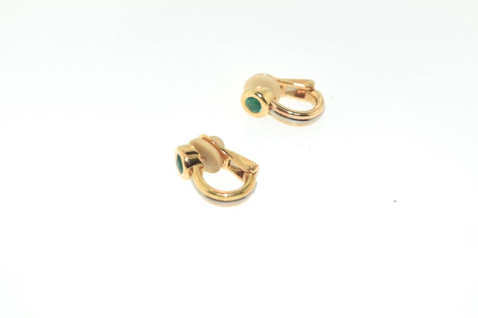 Women's or Men's Cartier Emerald Three Color Gold Hoop Earrings  For Sale