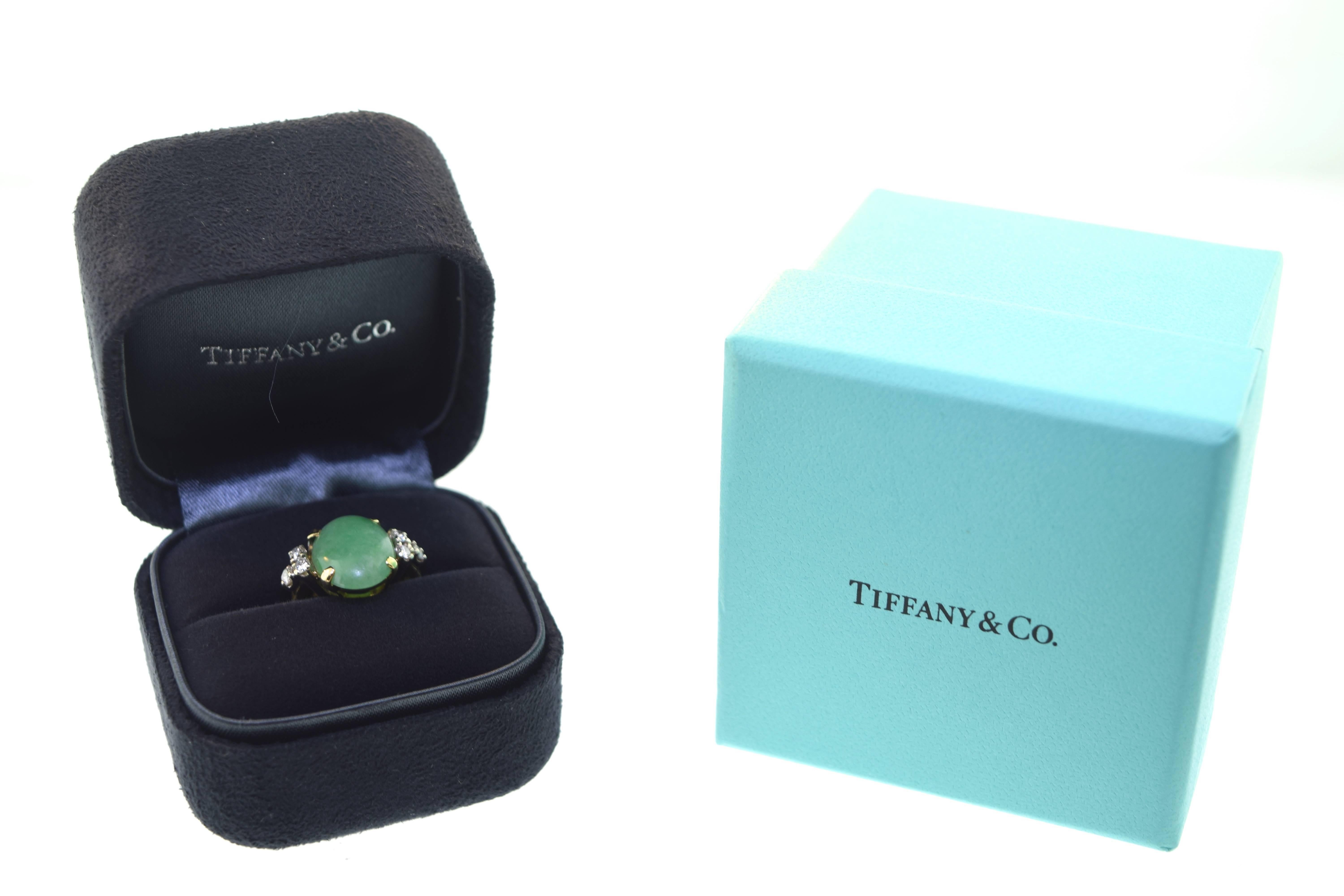 Tiffany & Co. Jade Diamond Gold Ring For Sale 1