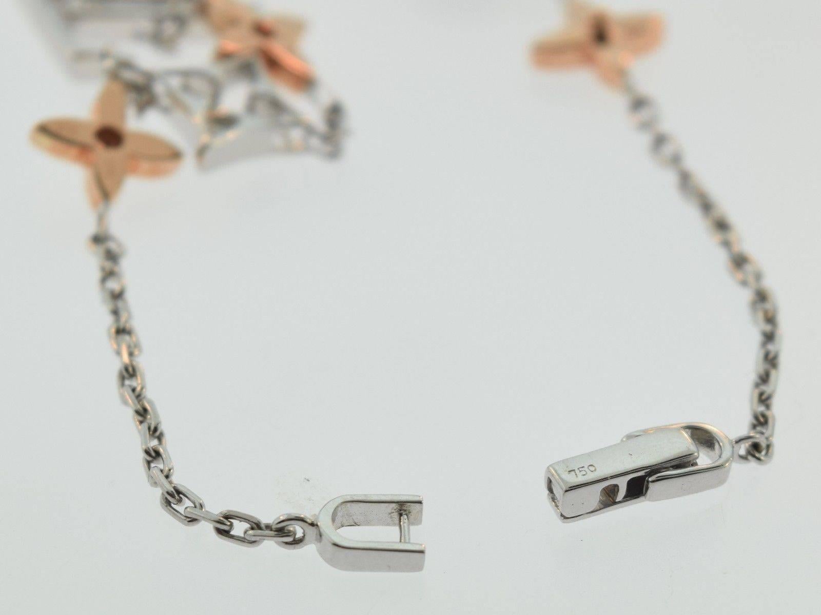About the Item:
Feminine and playful, the Idylle Blossom collection brings life to the Monogram flowers, created in 1896 by Georges-Louis Vuitton. Blooming in white and rose gold, this exquisite bracelet joyfully combines in a personal precious
