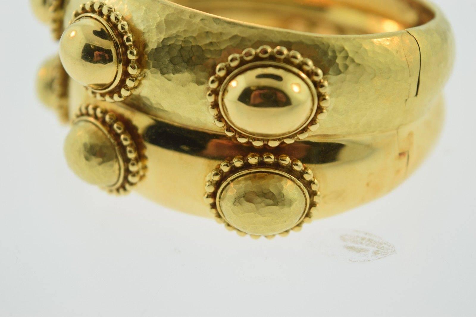 Magnificent Heavy Textured Gold Wide Bangle Bracelet 2