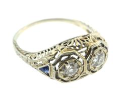 Art Deco Sapphire Diamond Gold Engagement Ring