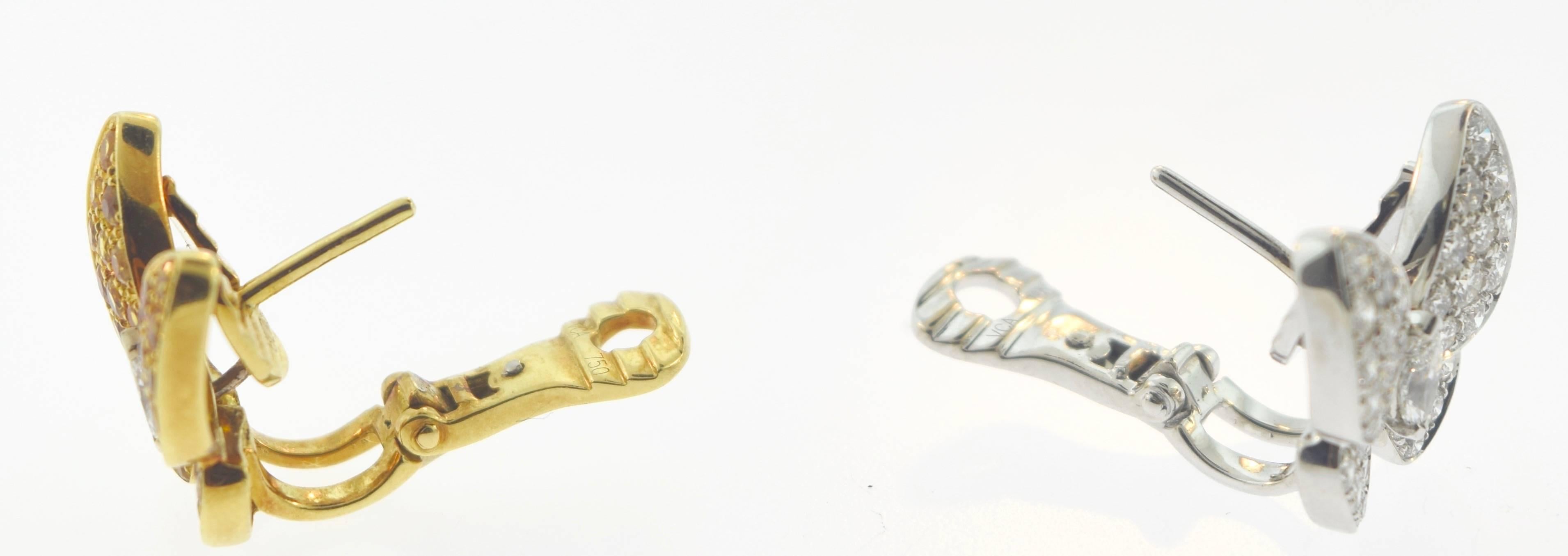 Women's or Men's Van Cleef & Arpels Diamond & Yellow Sapphire Butterfly Earrings, Cert & Box For Sale