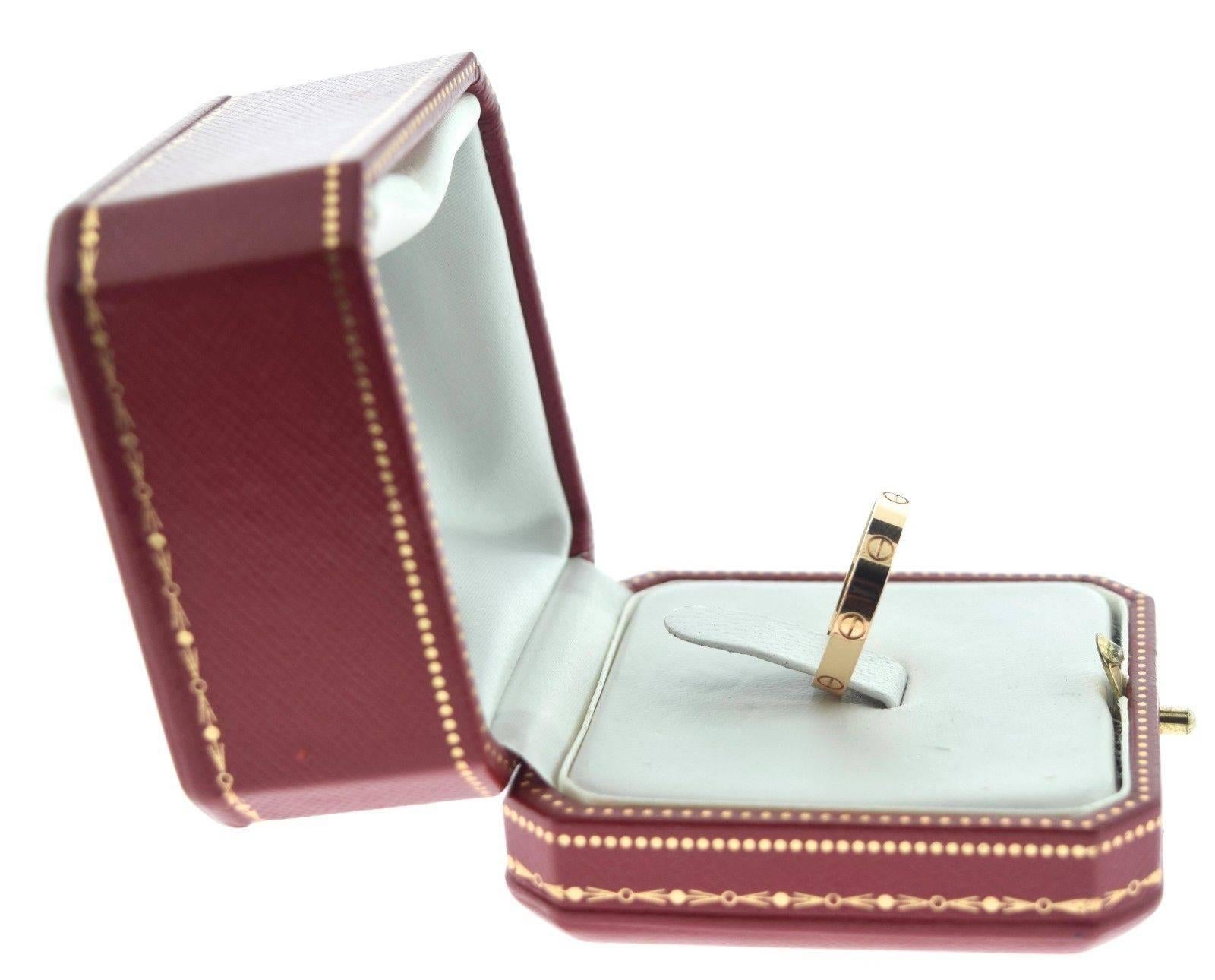 Women's or Men's Cartier LOVE Rose Gold Ring, Wedding Band, Size 10, mini For Sale