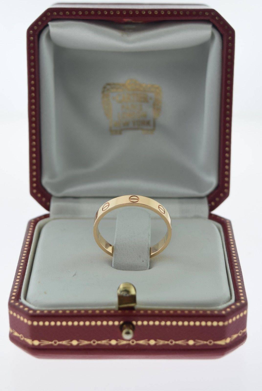 Cartier LOVE Rose Gold Ring, Wedding Band, Size 10, mini In Excellent Condition For Sale In Miami, FL