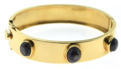 Magnificent Cabochon Midnight Sapphire Yellow Gold Wide Bangle