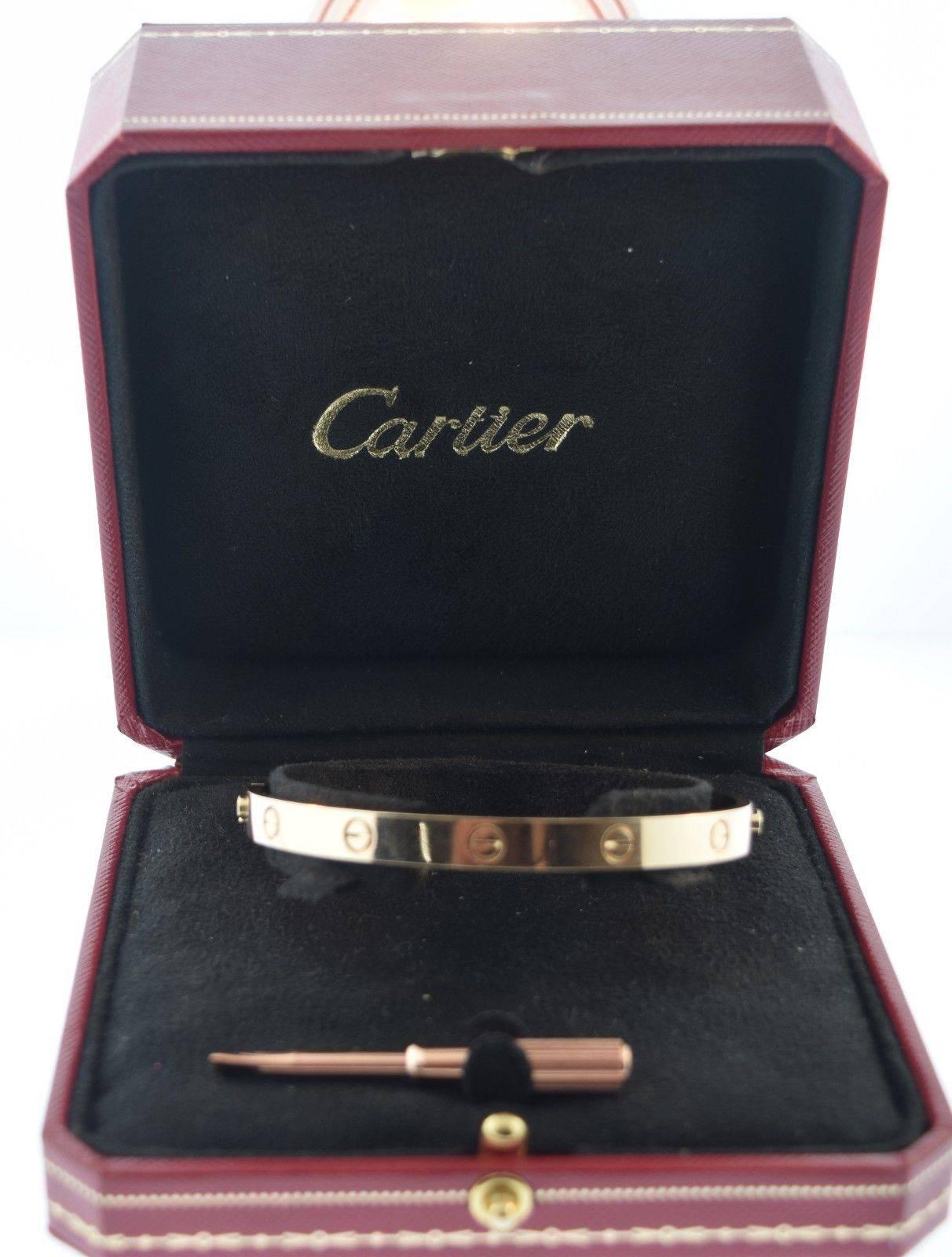 Women's or Men's Cartier 18k Rose Gold Love Bracelet w Screwdriver and Box, Size 20 For Sale