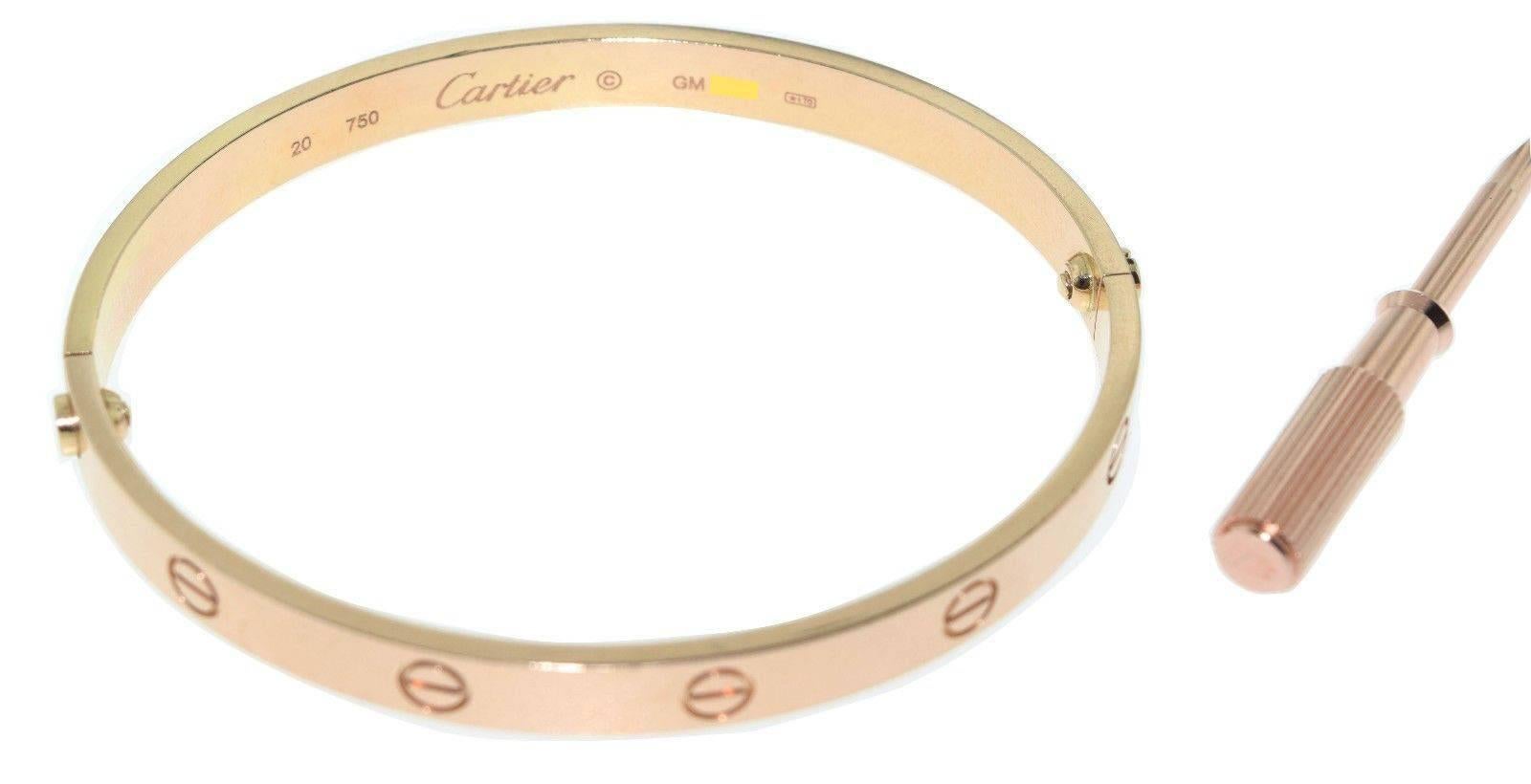 Cartier 18k Rose Gold Love Bracelet w Screwdriver and Box, Size 20 In Excellent Condition For Sale In Miami, FL