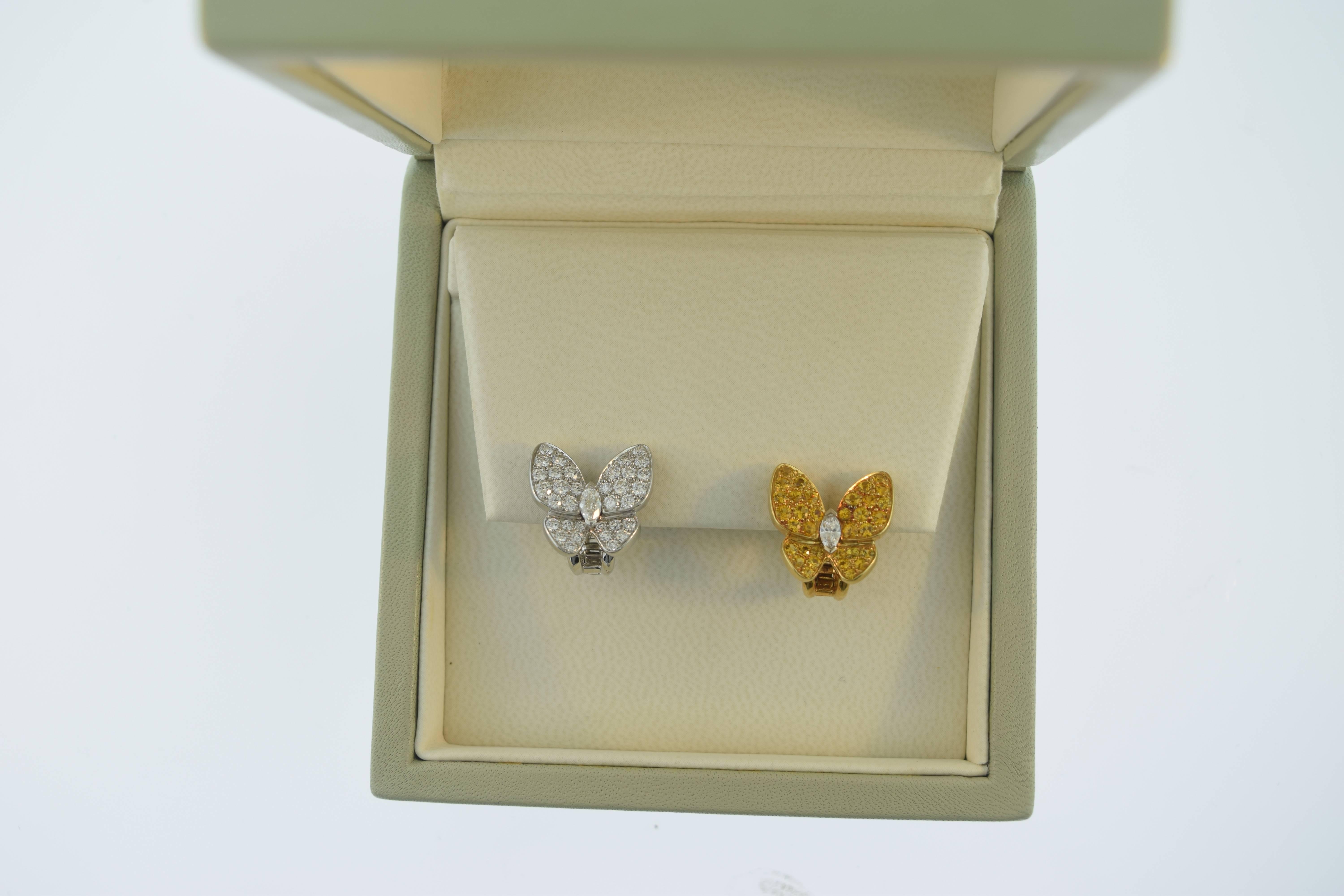 Van Cleef & Arpels Diamond & Yellow Sapphire Butterfly Earrings, Cert & Box For Sale 5