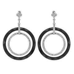 Art Deco Onyx Diamond Platinum Hoop Earrings 2