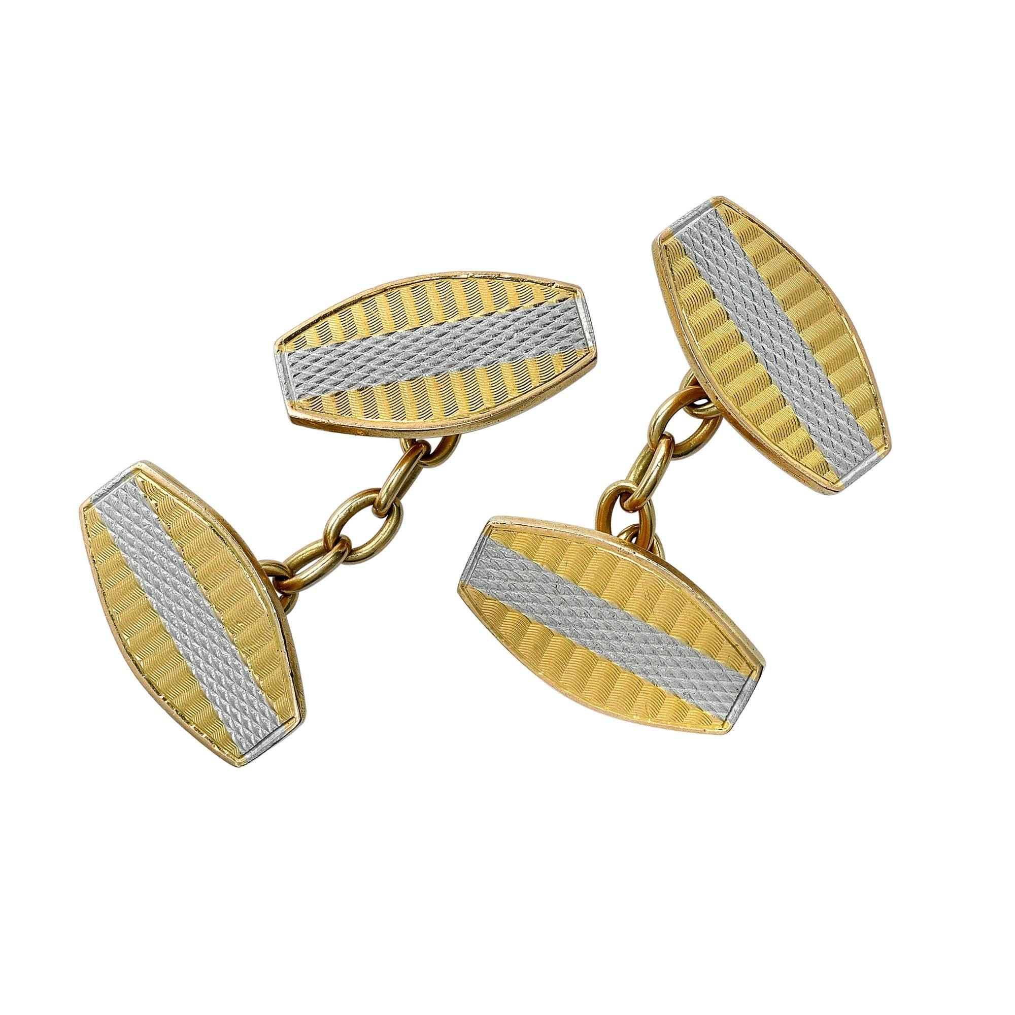 Yellow Gold and Platinum Chain Link Cufflinks For Sale