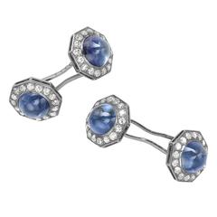 Antique Art Deco Cabochon sapphire diamond cufflinks