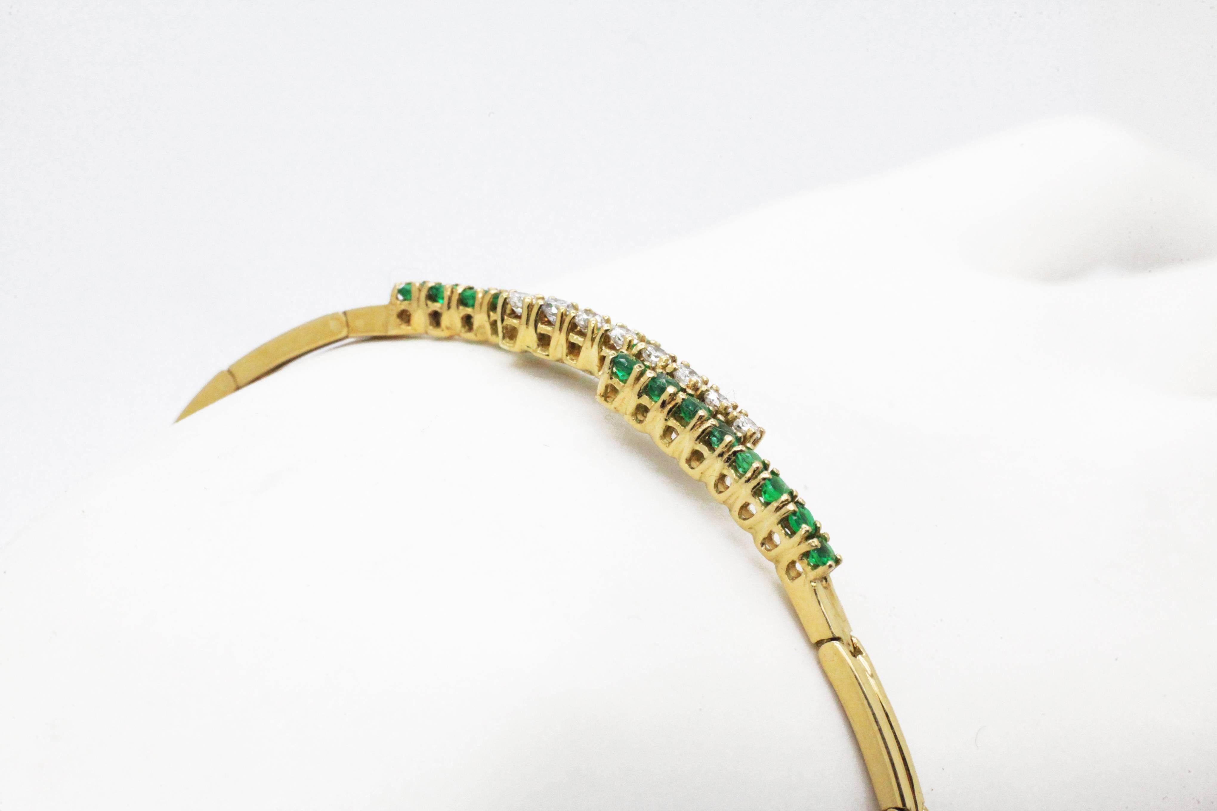 Women's Emeralds Diamonds Gold Bracelet with double safety clasp