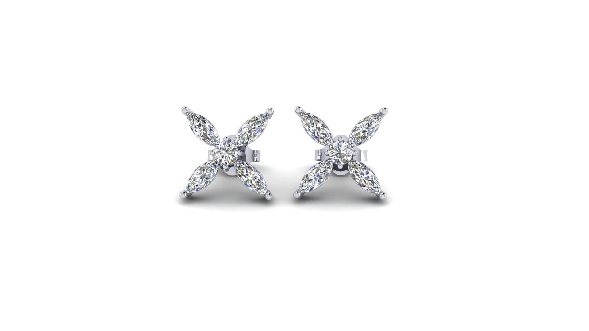 FERRUCCI 1.06 carats Marquise and Round diamonds earrings made in 18k white gold in New York by Italian master jeweler, pret-a-porter, easy to wear in any occasion from the office to evening events.


