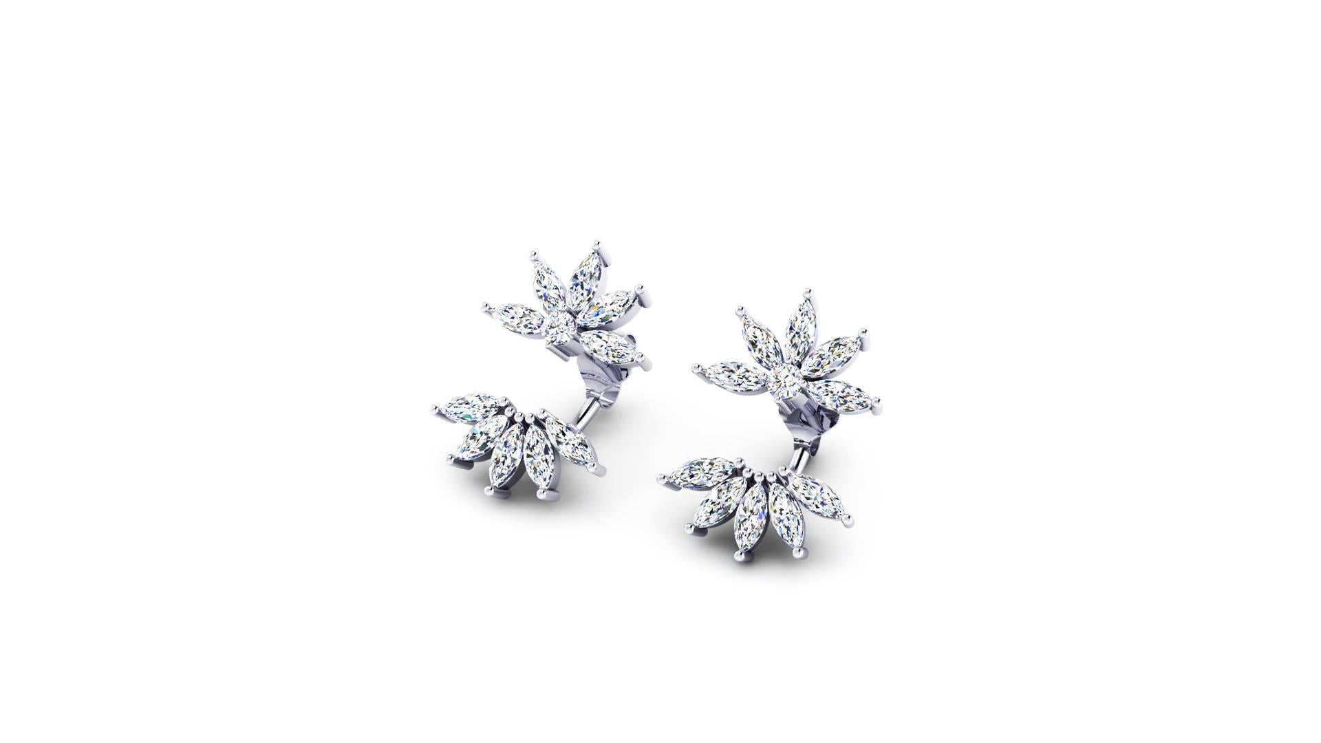 FERRUCCI 2.10 carats Marquise shape Diamonds Star earrings handmade in 18k white gold in New York by Italian master jeweler, modern and chic design, for a young spirit woman with classy taste, ideal to wear from office to evening out, 
perfect gift