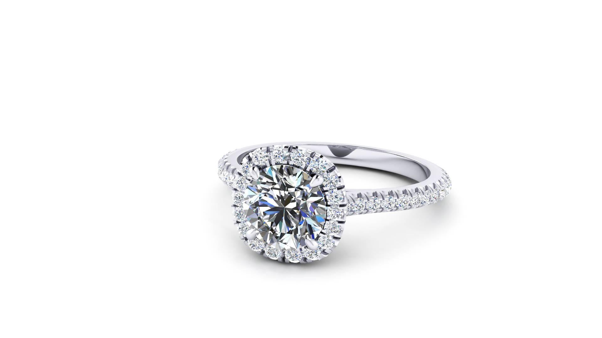 Women's GIA Certified 1.25 Carat Diamond Halo Diamond Set Platinum Ring  For Sale
