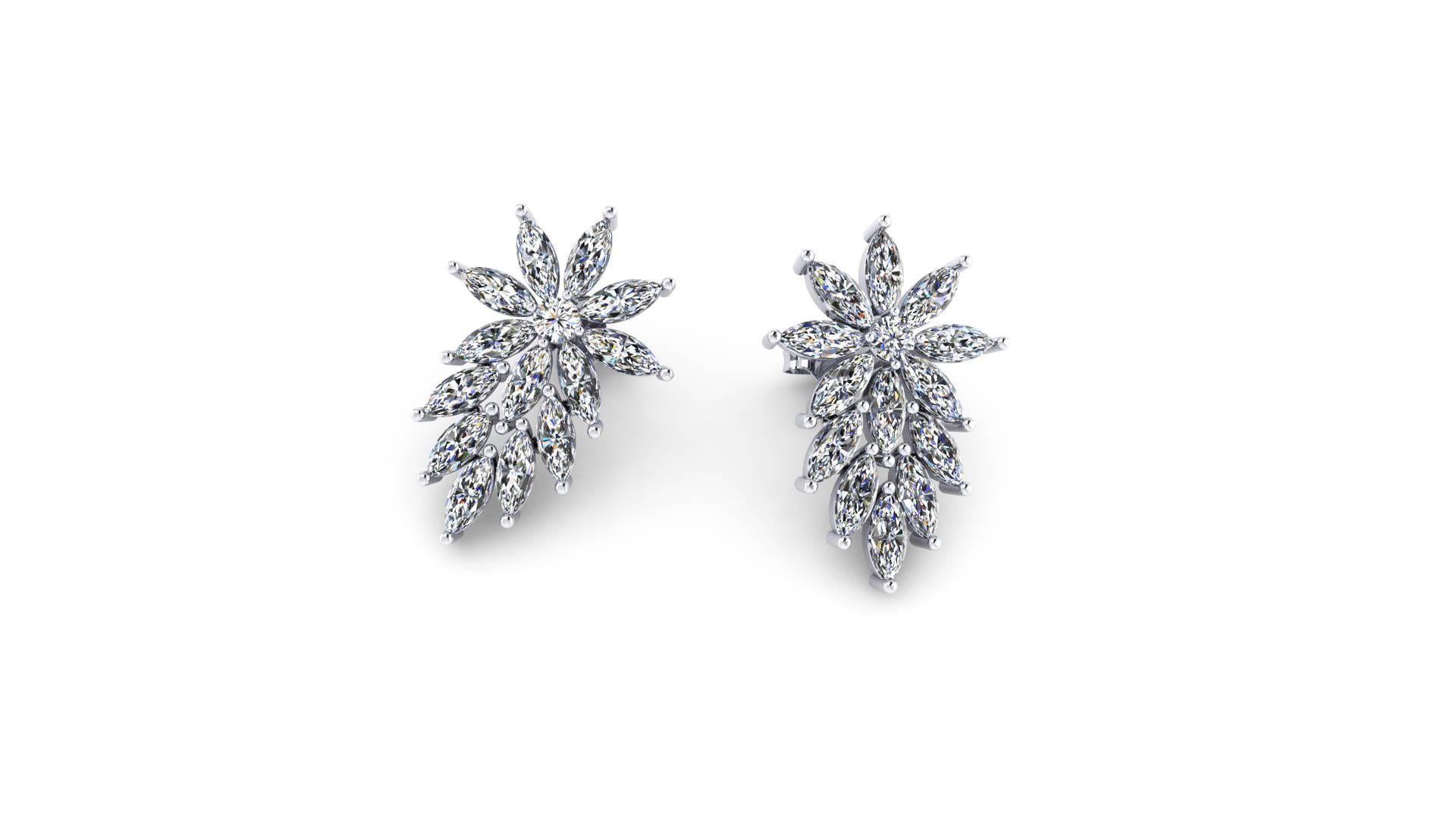 3.40 Carat Marquise Diamonds Star Platinum Earrings In New Condition For Sale In New York, NY