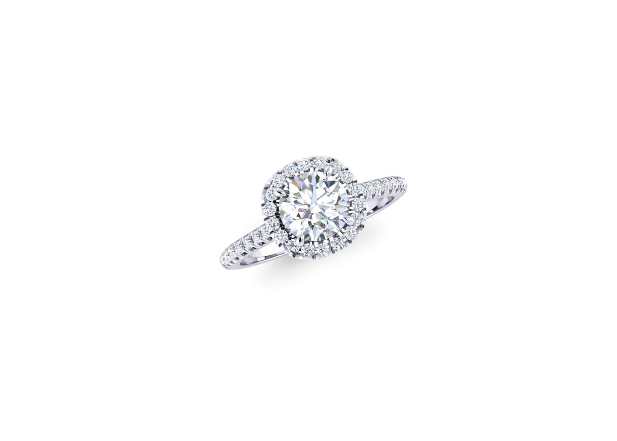 Women's GIA Certified 1.06 Carat Round Diamond Halo Platinum Ring For Sale