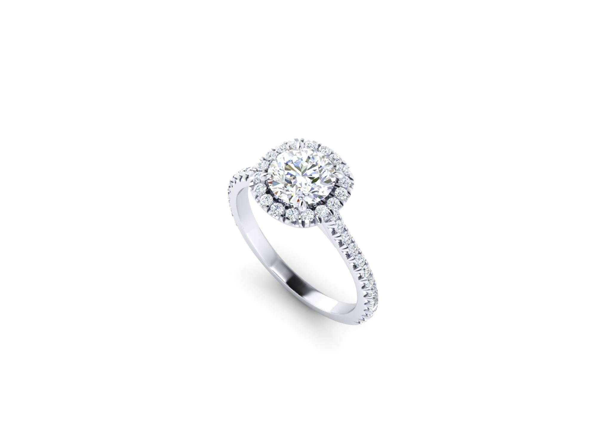 GIA Certified 1.06 Round diamond, G color, IF clarity, Internally Flawless with Triple Excellent Specs. a stunning classic, incredibly beautiful diamond set in a hand made halo diamond ring with a total of 44 diamonds and a total carat weight of