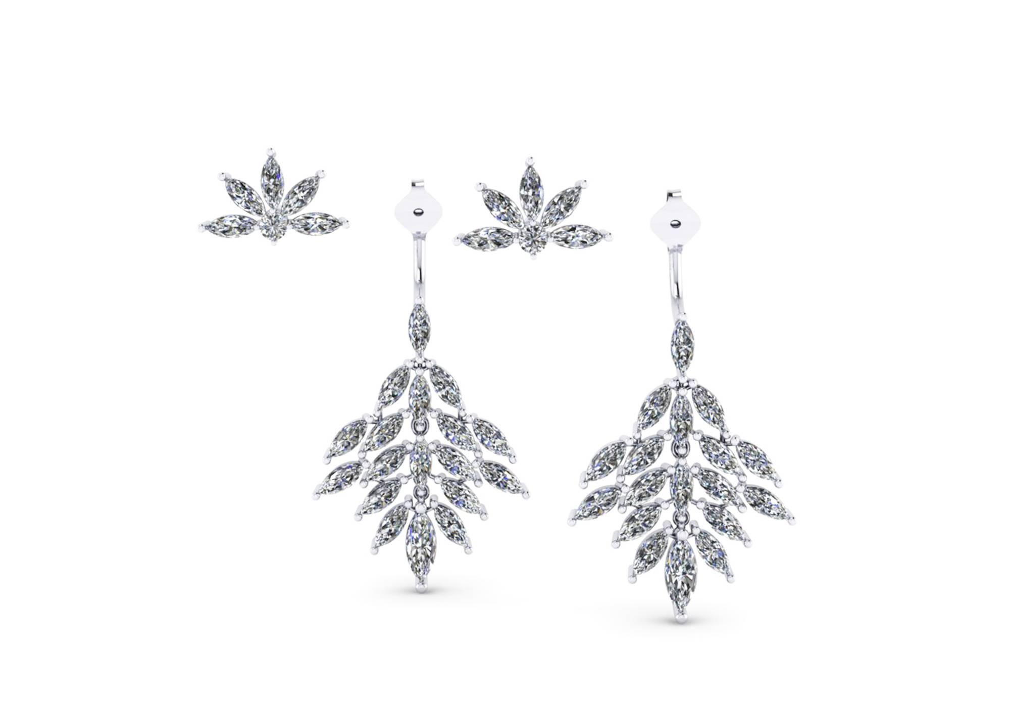 Ferrucci 5.00 Carat Marquise Diamond stylish modern earrings in 18k white gold, hand made in New York City by Italian master jeweler, modern twist to a classic chic look, fine and sophisticated for a light and easy to wear, everyday earring design. 