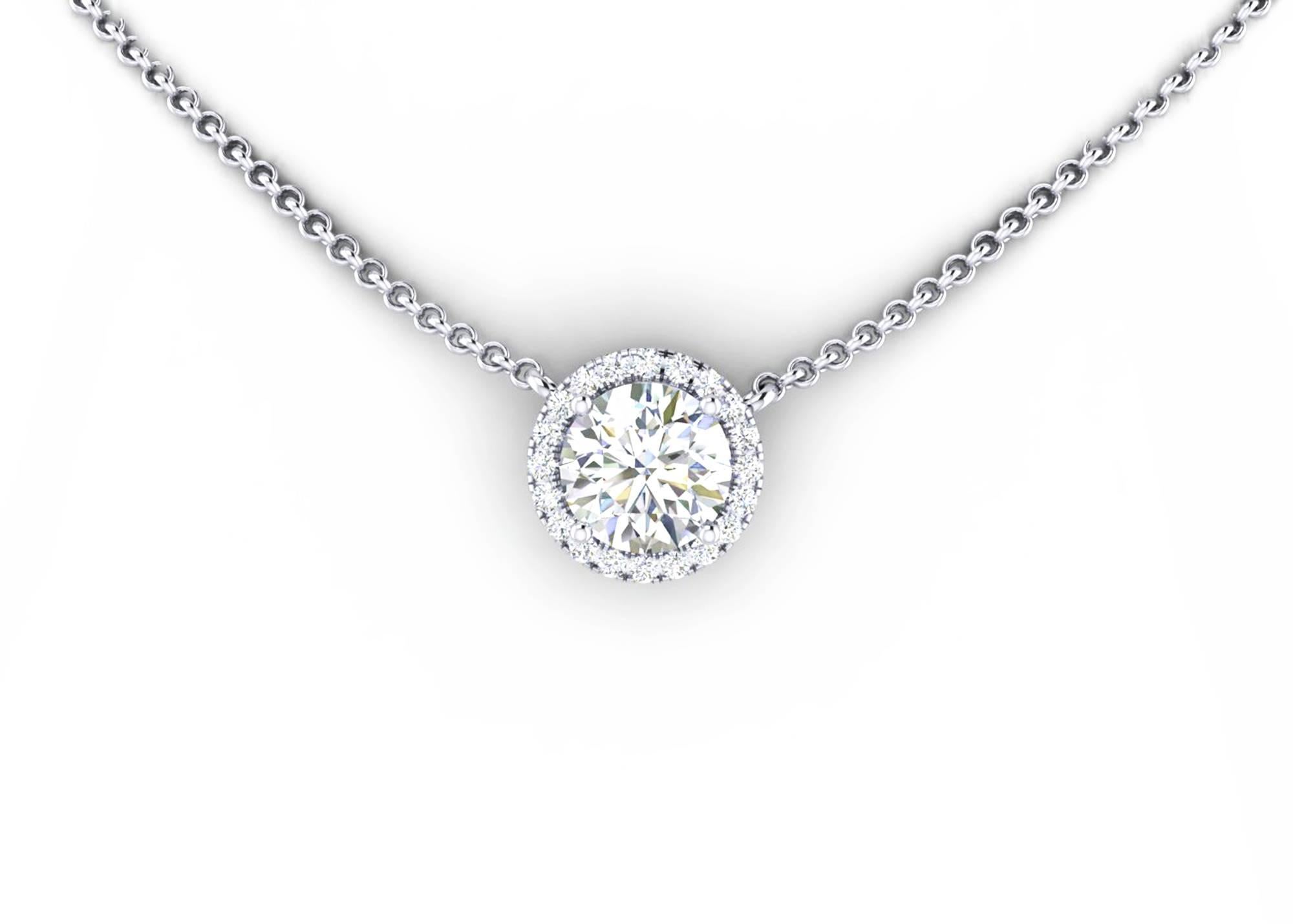 Women's 1.06 carats GIA Certified Round Diamond Halo Platinum Pendant Necklace For Sale