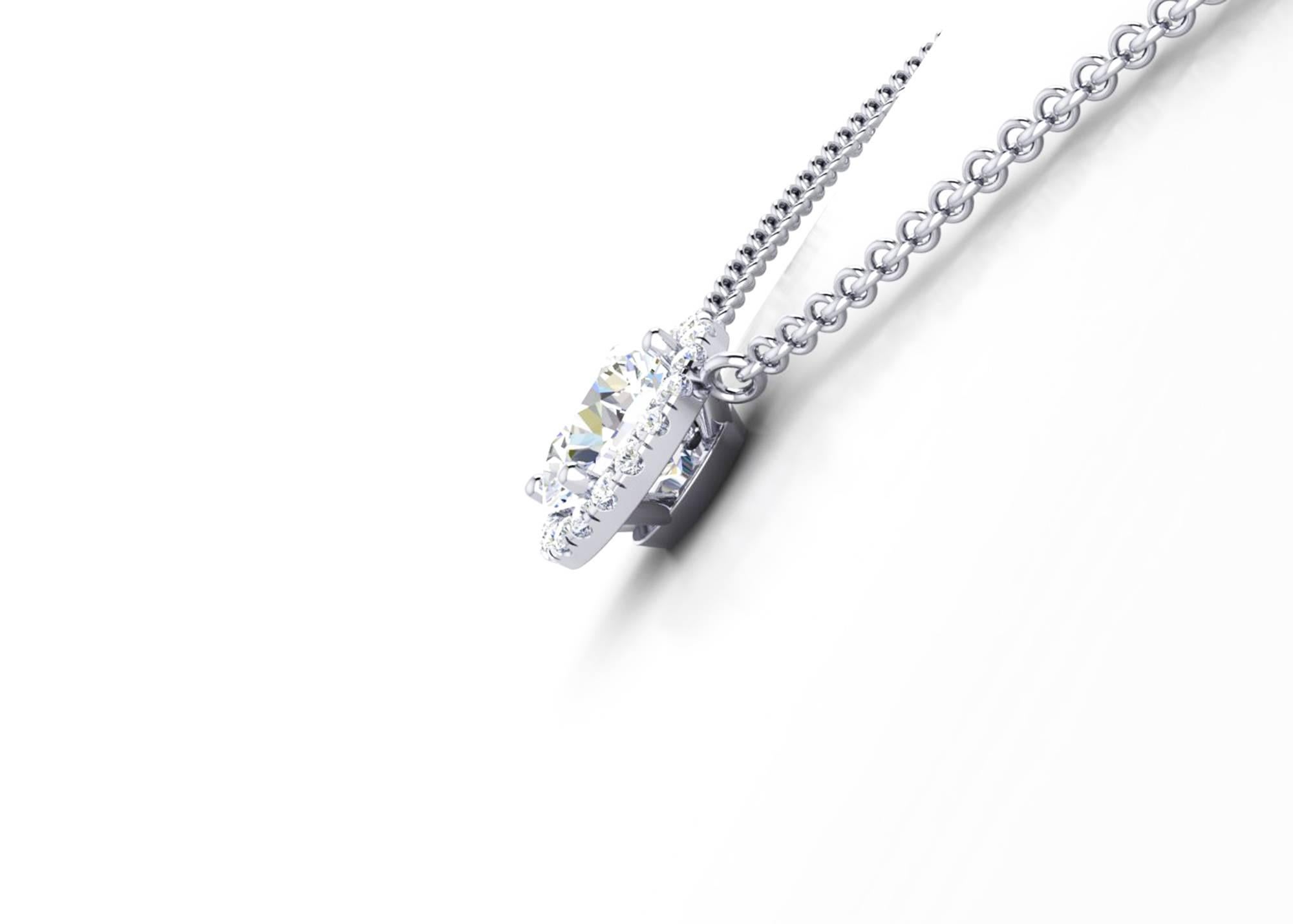 GIA Certified 1.06 Carat Diamond G color, IF internally flawless, Triple excellent specs, mounted on a Halo pendant showcasing a total diamond weight of 0.08 carats, made in Platinum in New York City by Italian master jeweler with a Platinum chain