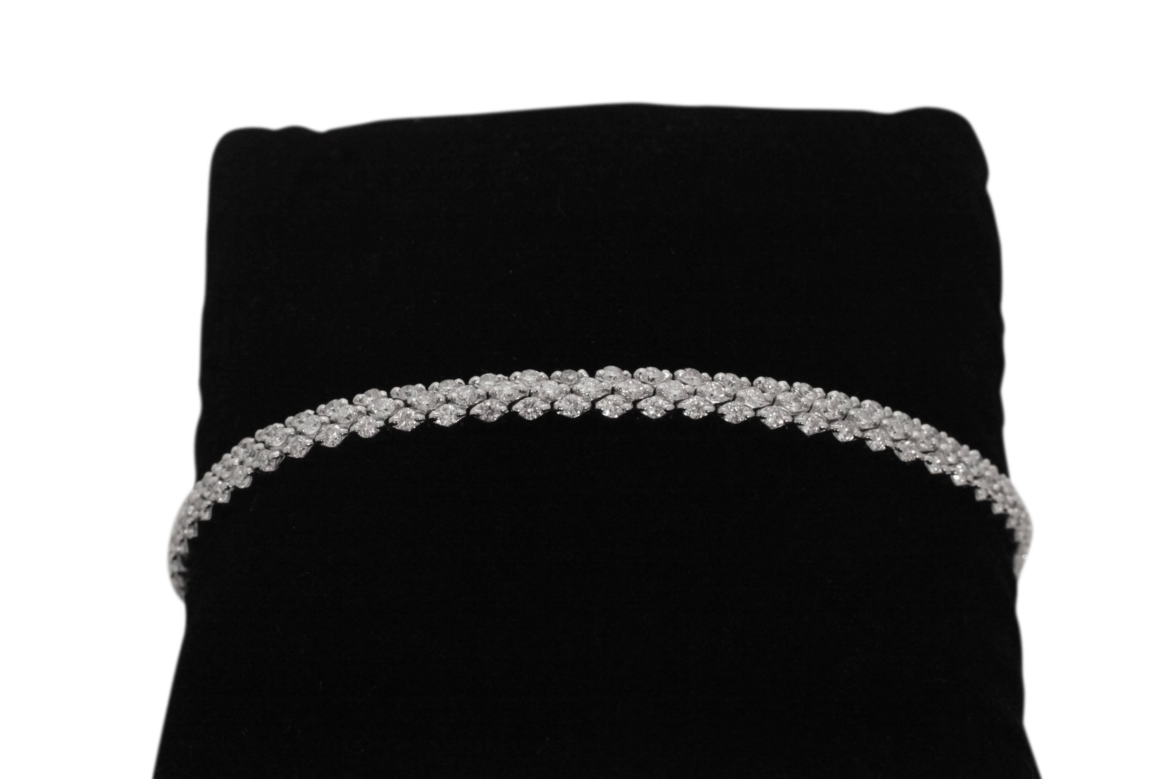 Ferrucci 2.60 carats G color diamonds set in an exquisite Triple Diamond Italian Tennis bracelet, entirely made in 18k Italian white gold, made in Valenza Italy, famous jewelry city for many generations, exporting the Jewelry Made in Italy in the