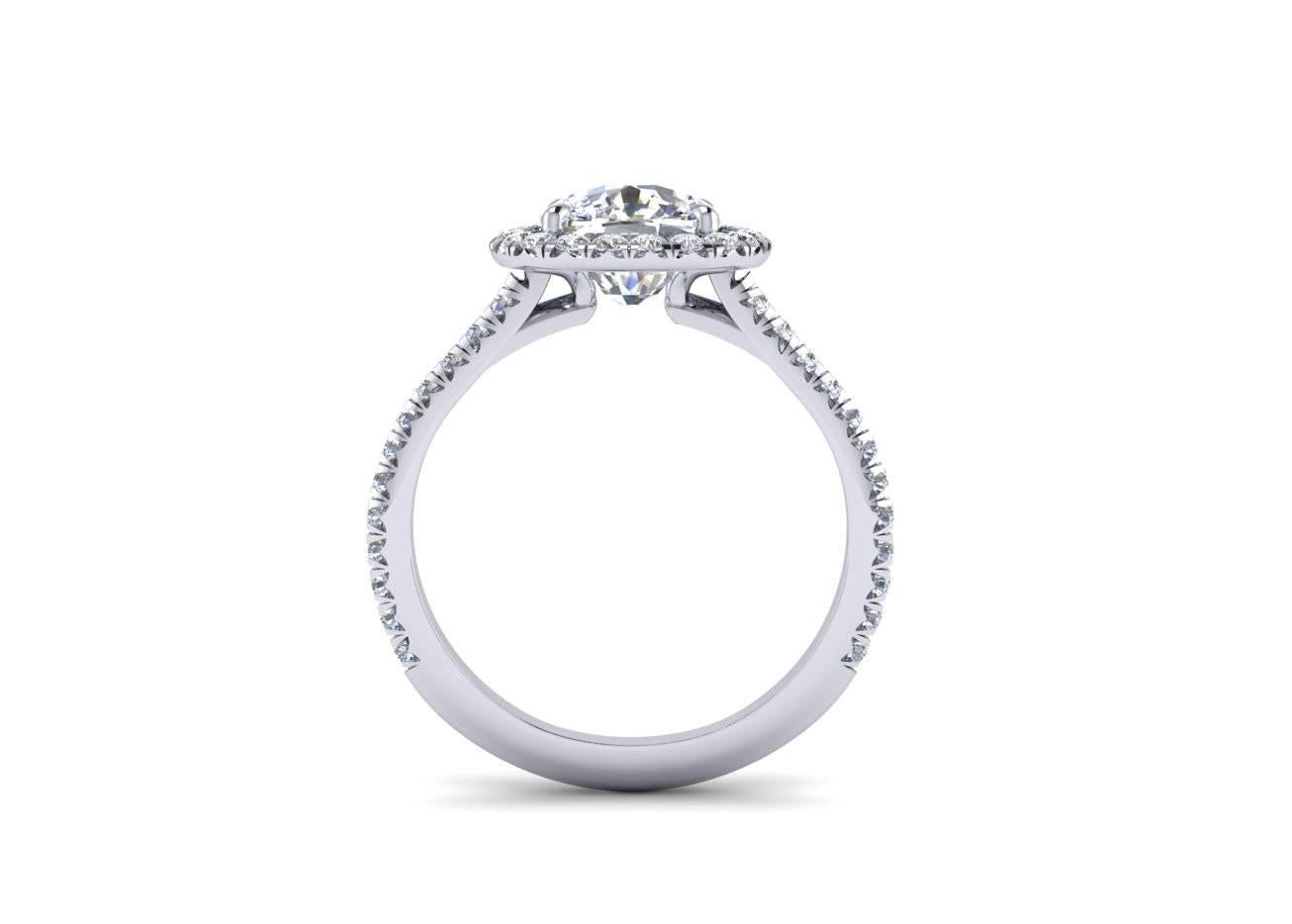 Ferrucci GIA Certified 2.03 carat cushion cut wonderful diamond, F color, VS1 clarity, Triple Excellent in an hand made Platinum mounting, with a halo of white diamonds and diamond of the shank, hand set and made by Italian master jeweler in New