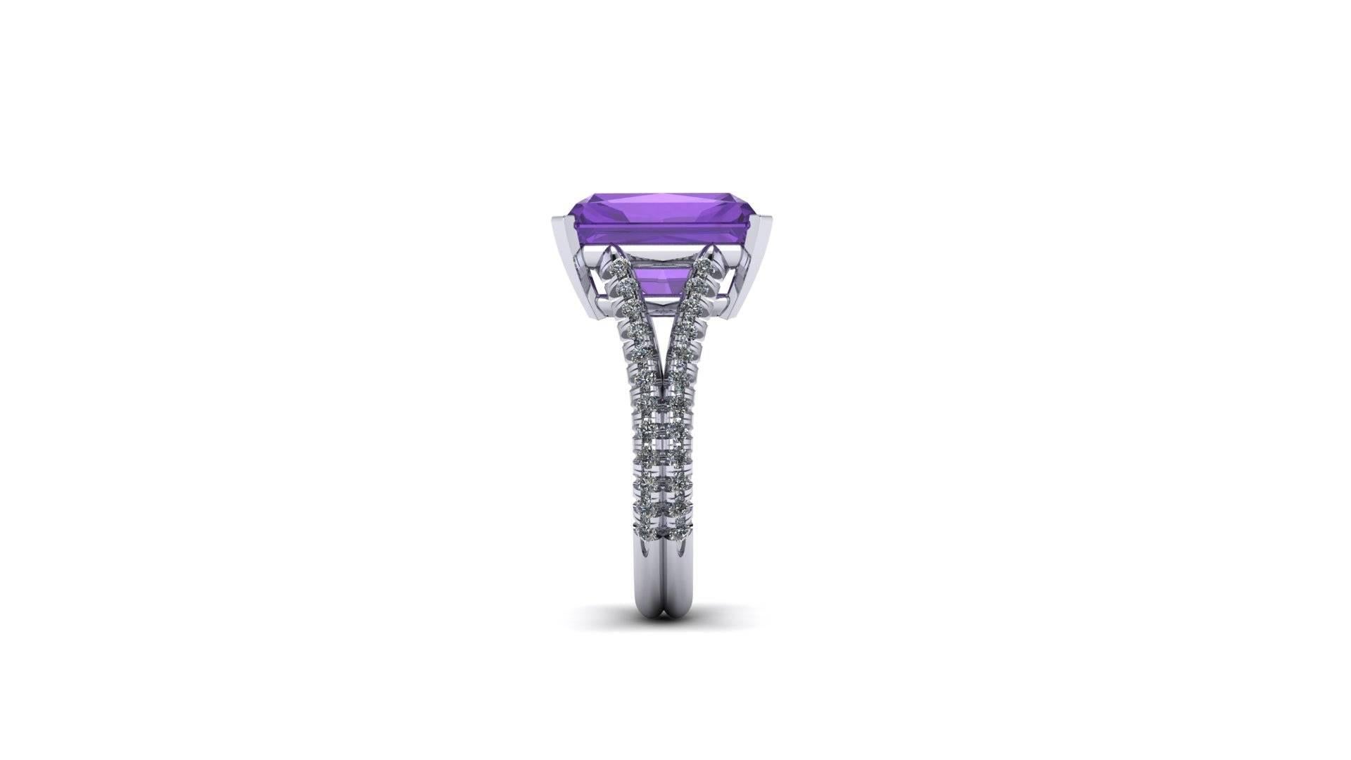 Modern Ferrucci Amethyst  Diamond Handmade Cocktail Ring For Sale