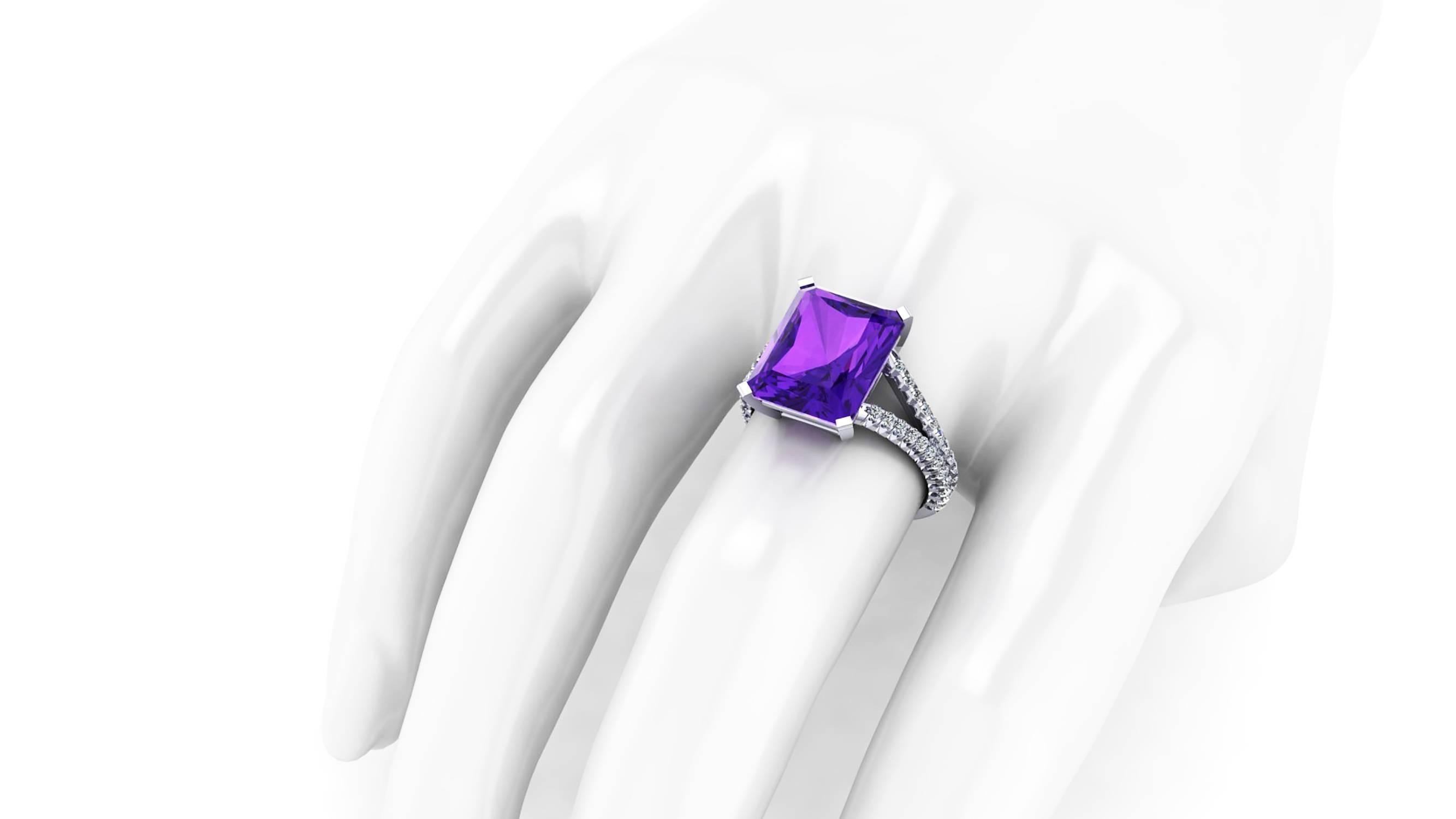 Ferrucci Amethyst  Diamond Handmade Cocktail Ring In New Condition For Sale In New York, NY